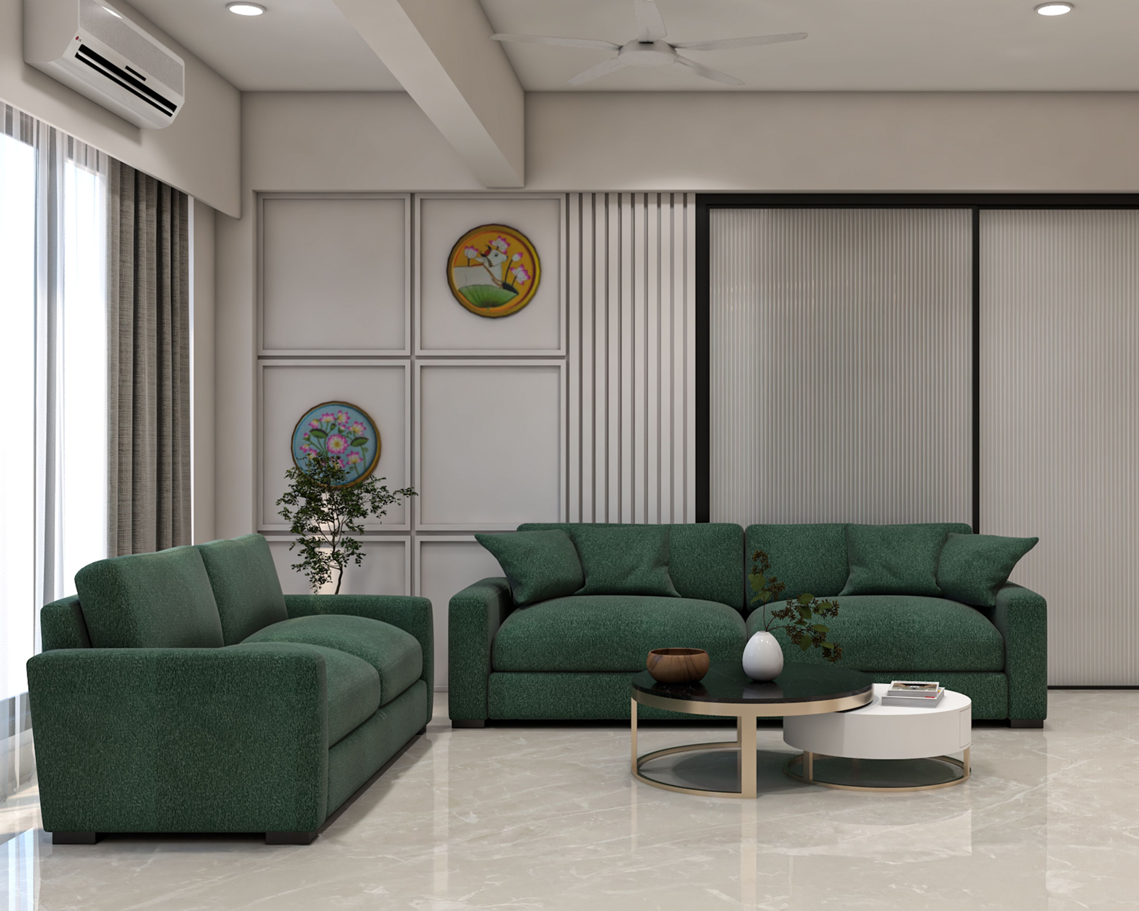 Contemporary Square Flooring Design with Glossy Light Beige Tiles