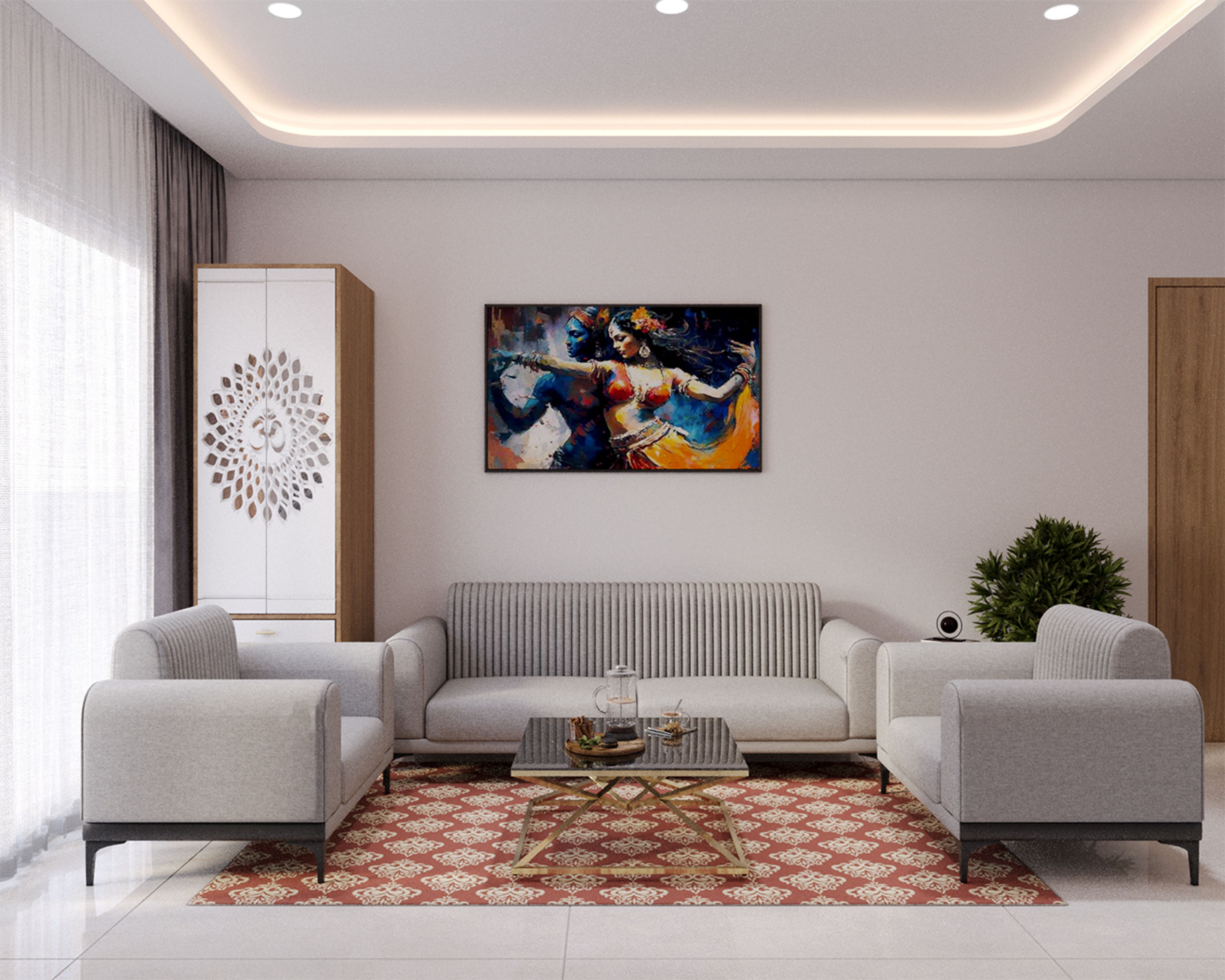 Contemporary Living Room Design with Channel Tufted Sofa and Armchairs