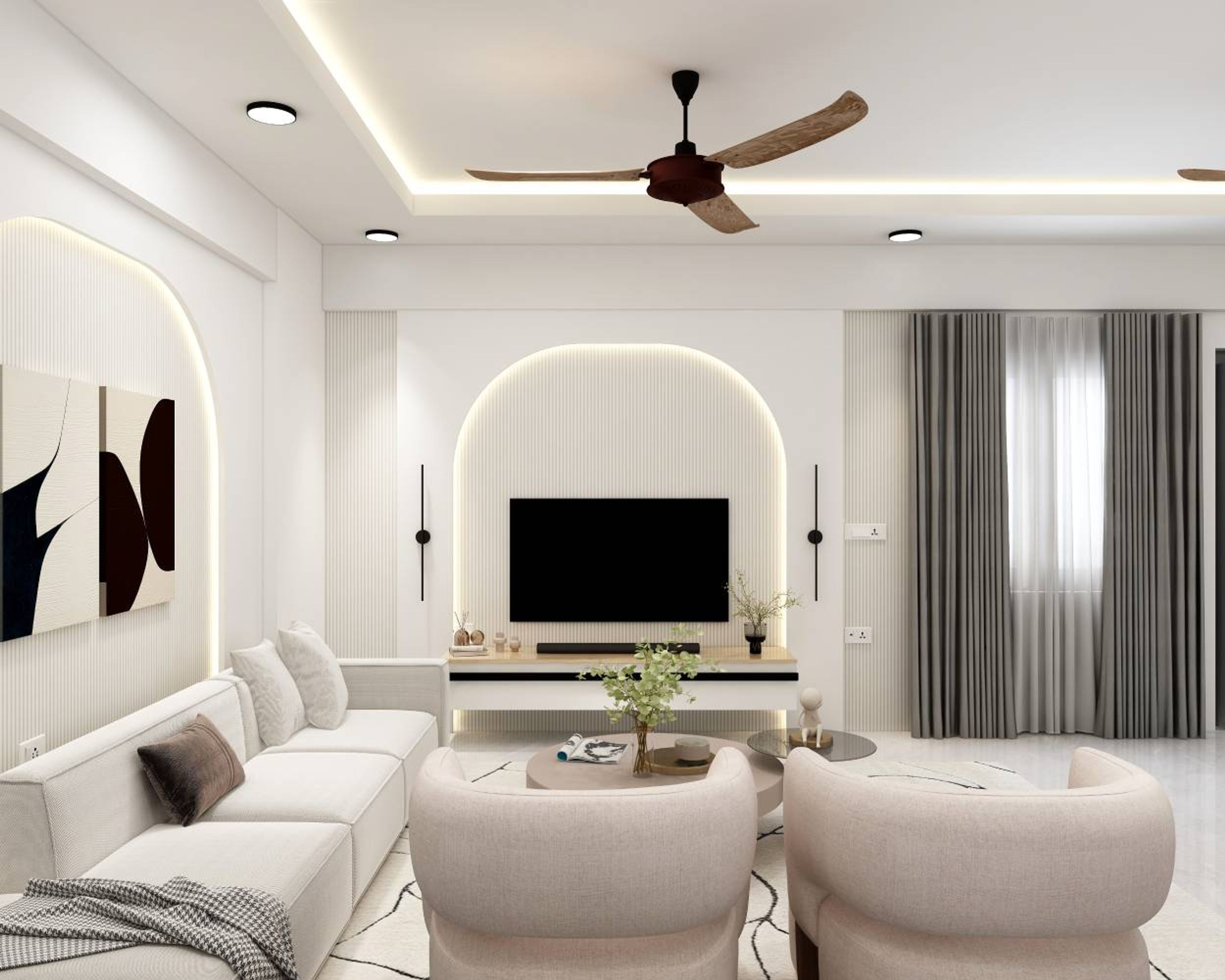 Contemporary Living Room Design with 3-Seater Sofa and Lounge Seating