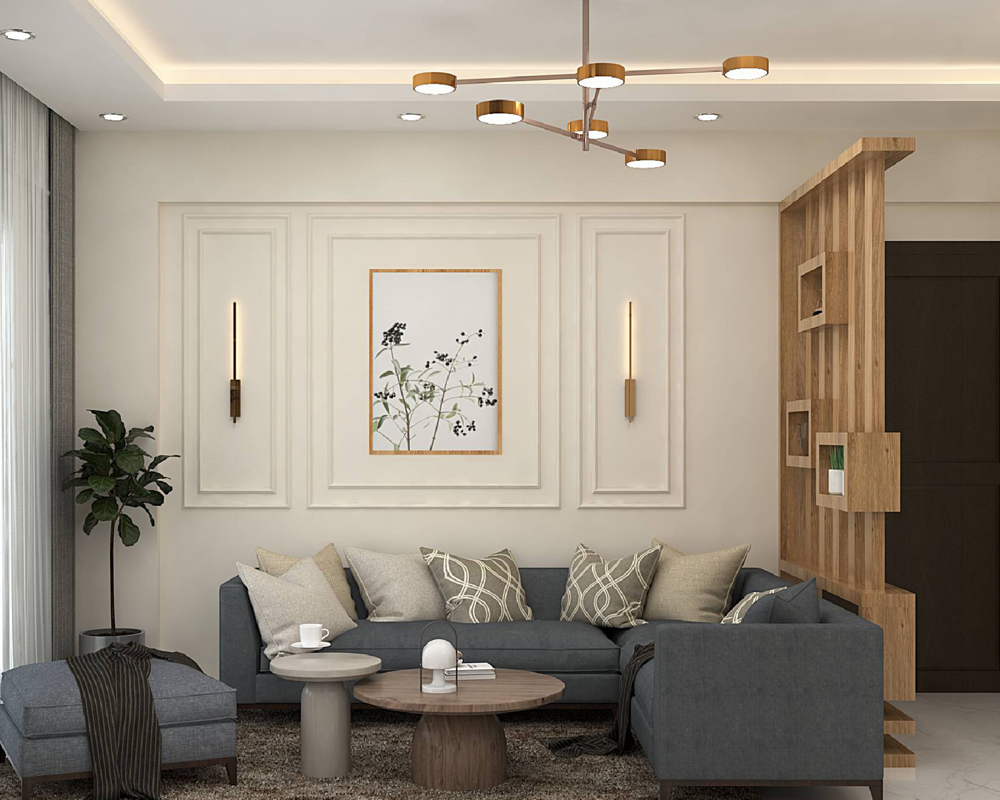 Contemporary Living Room Design with Charcoal L-Shaped Sectional Sofa