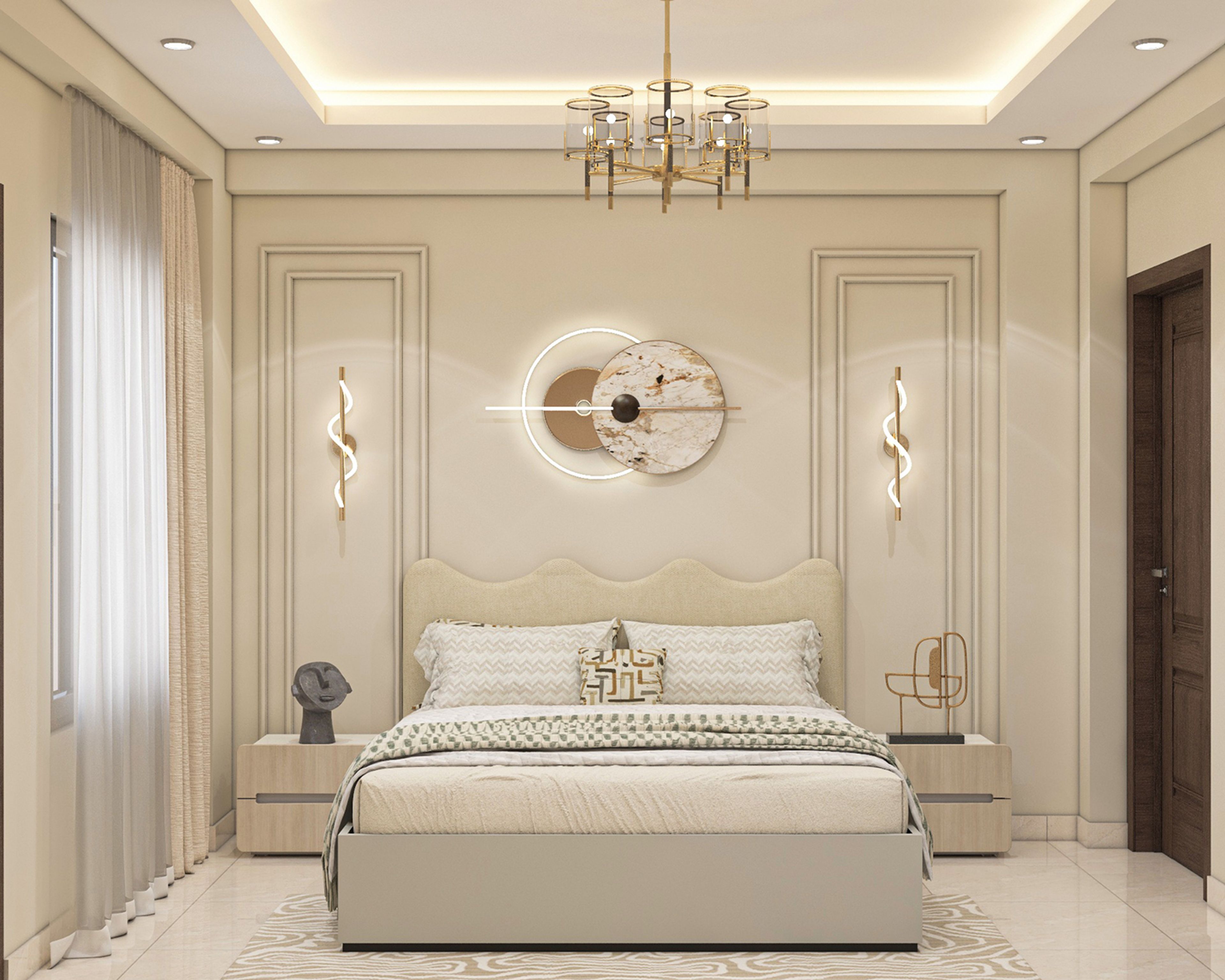 Contemporary Master Bedroom Design with Scalloped Headboard King Bed
