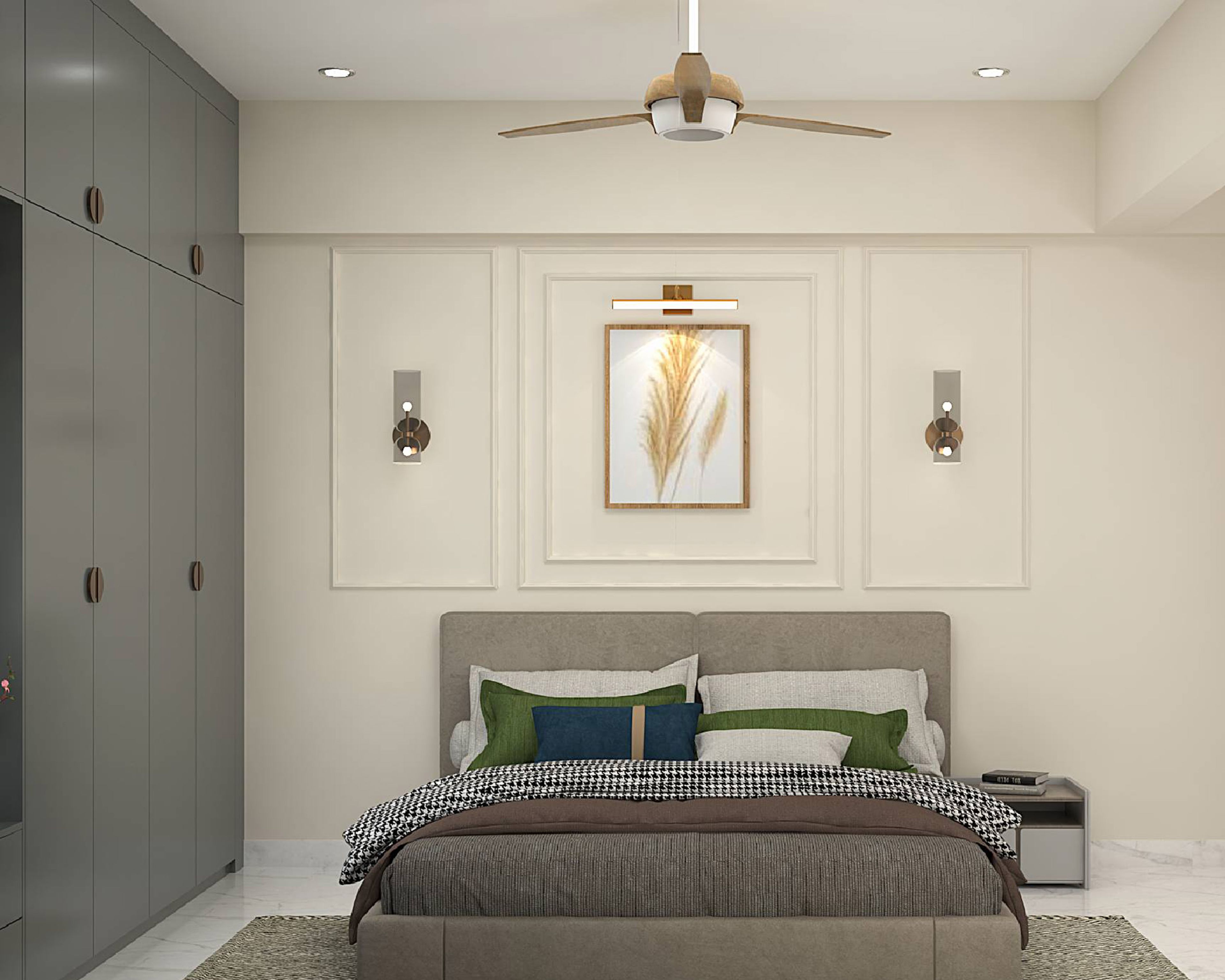 Contemporary Master Bedroom Design with Matte Grey Wardrobe and Queen Bed