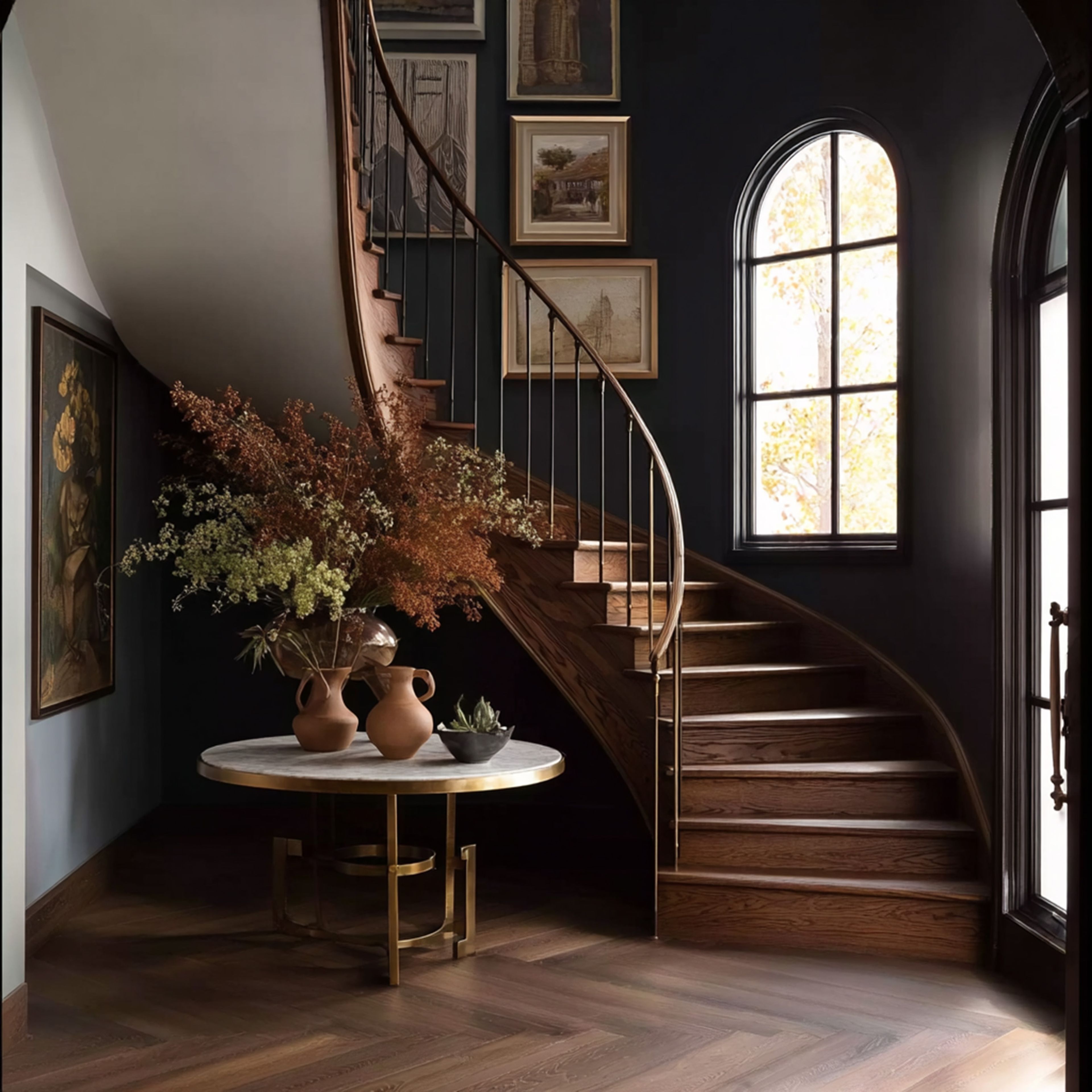 Classic Spiral Staircase Design Crafted in Wooden Finish