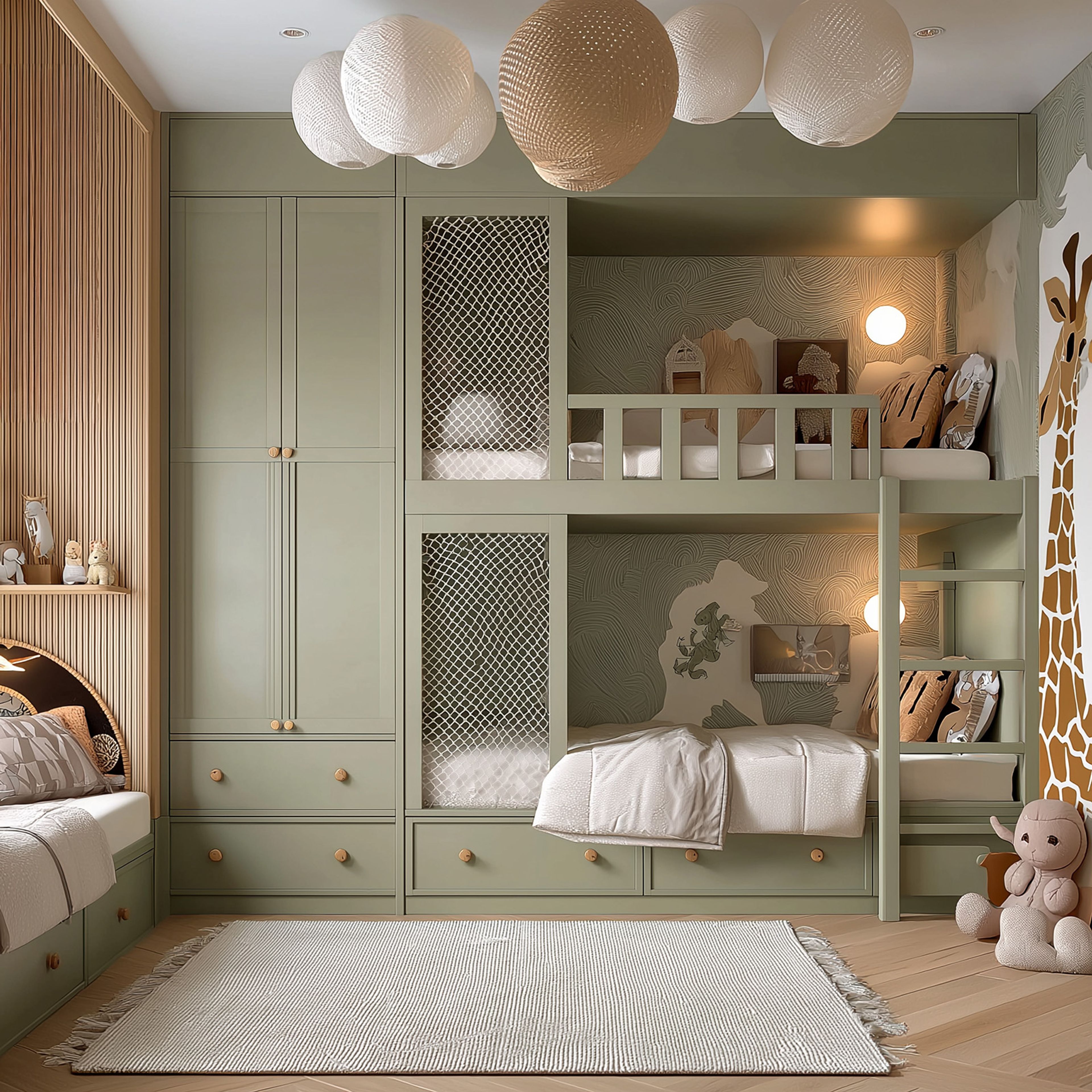 Space Saving Kids Bedroom Design with Bunk Bed Storage and Vertical Planning