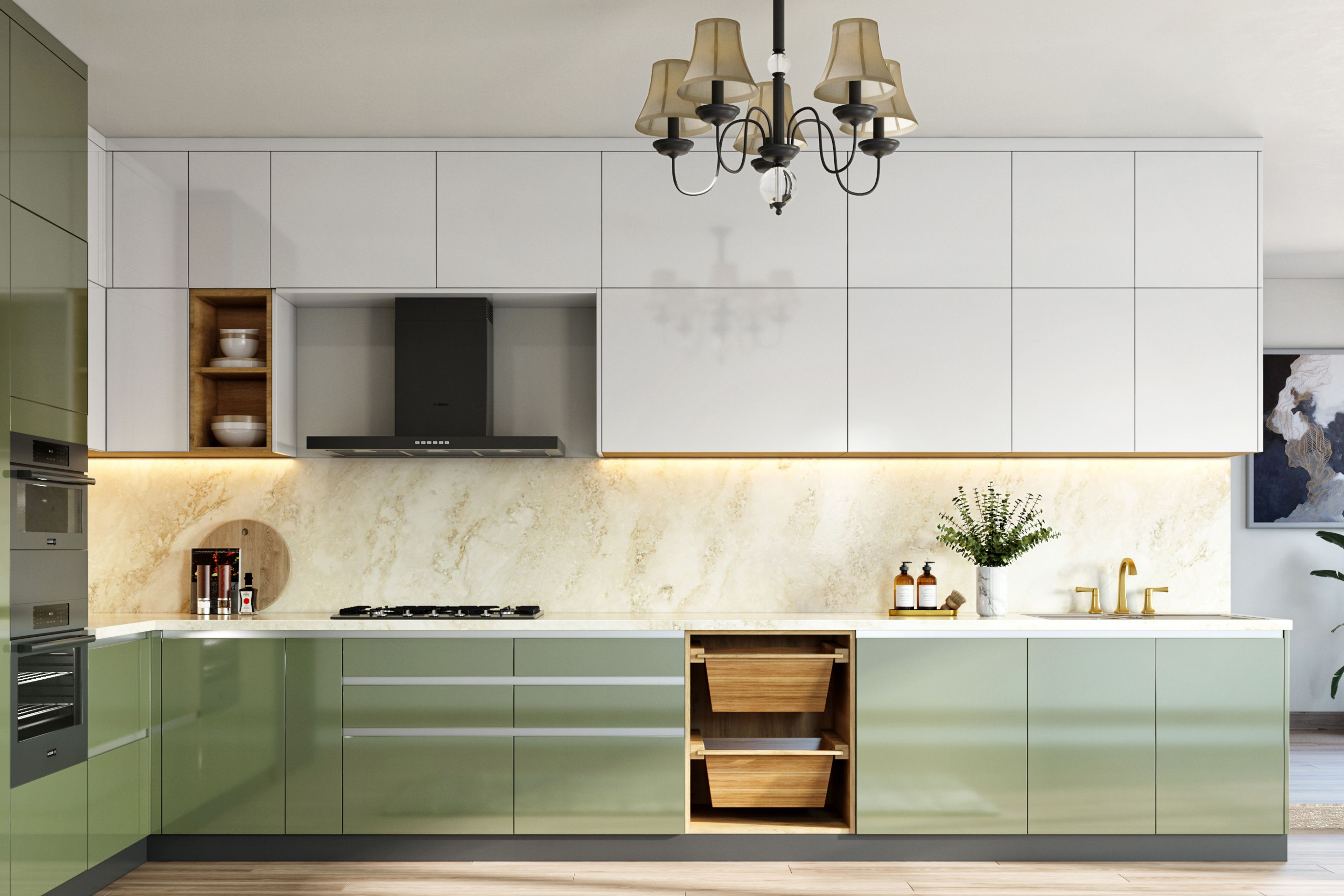 Rectangular Porcelain Beige Marble Kitchen Tile Design with Glossy Finish