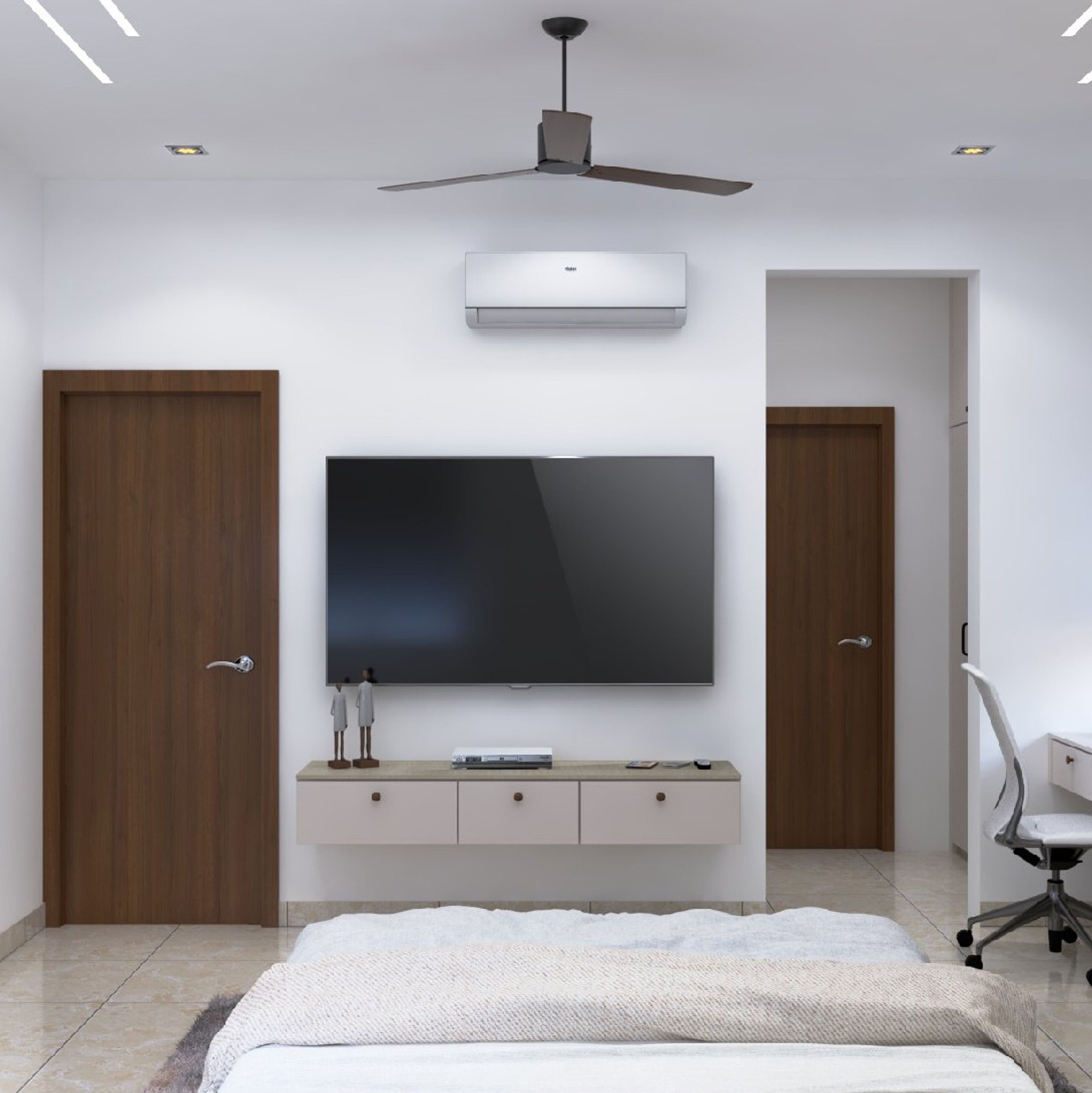 Light Beige Contemporary TV Unit Design with Suede Drawer Console