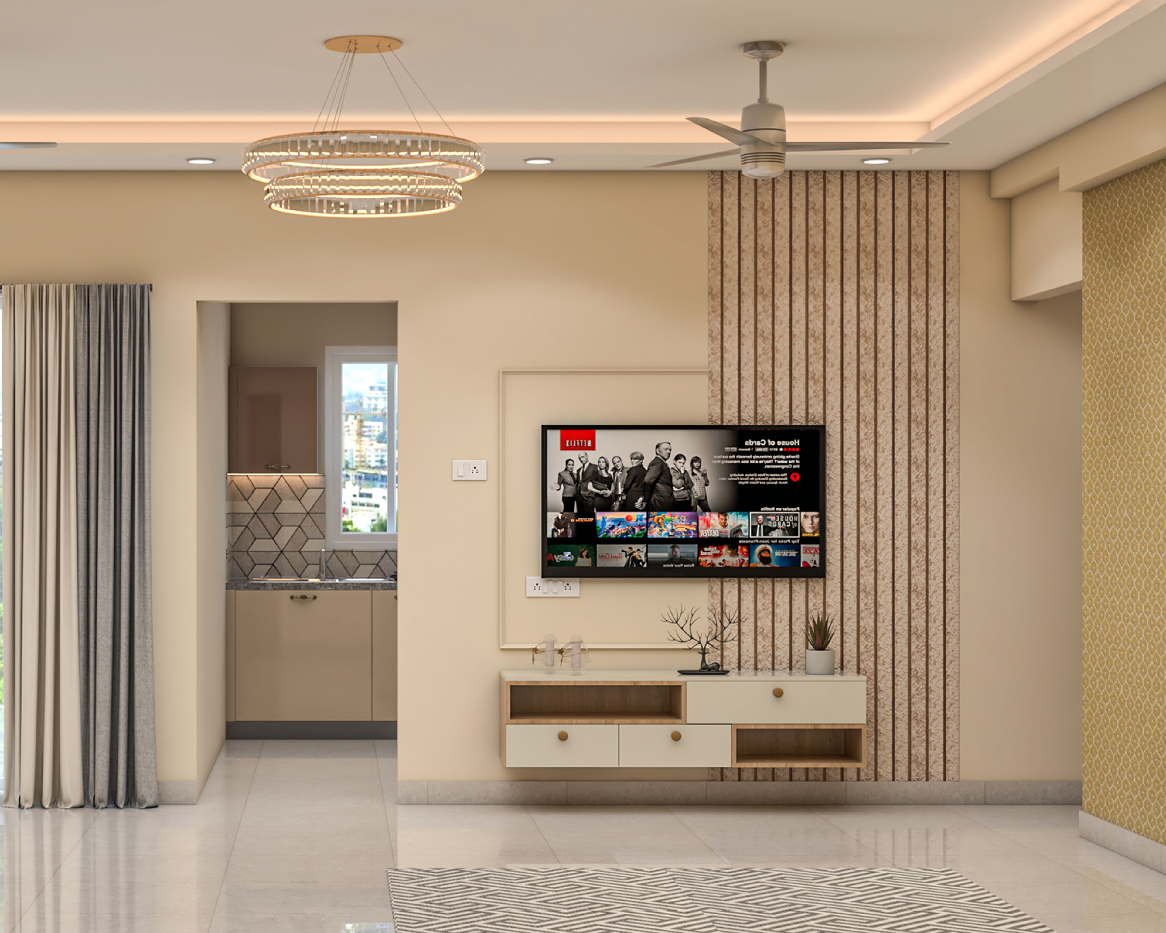 Contemporary Rectangular Single Layer False Ceiling Design with Gypsum Panel Ceiling