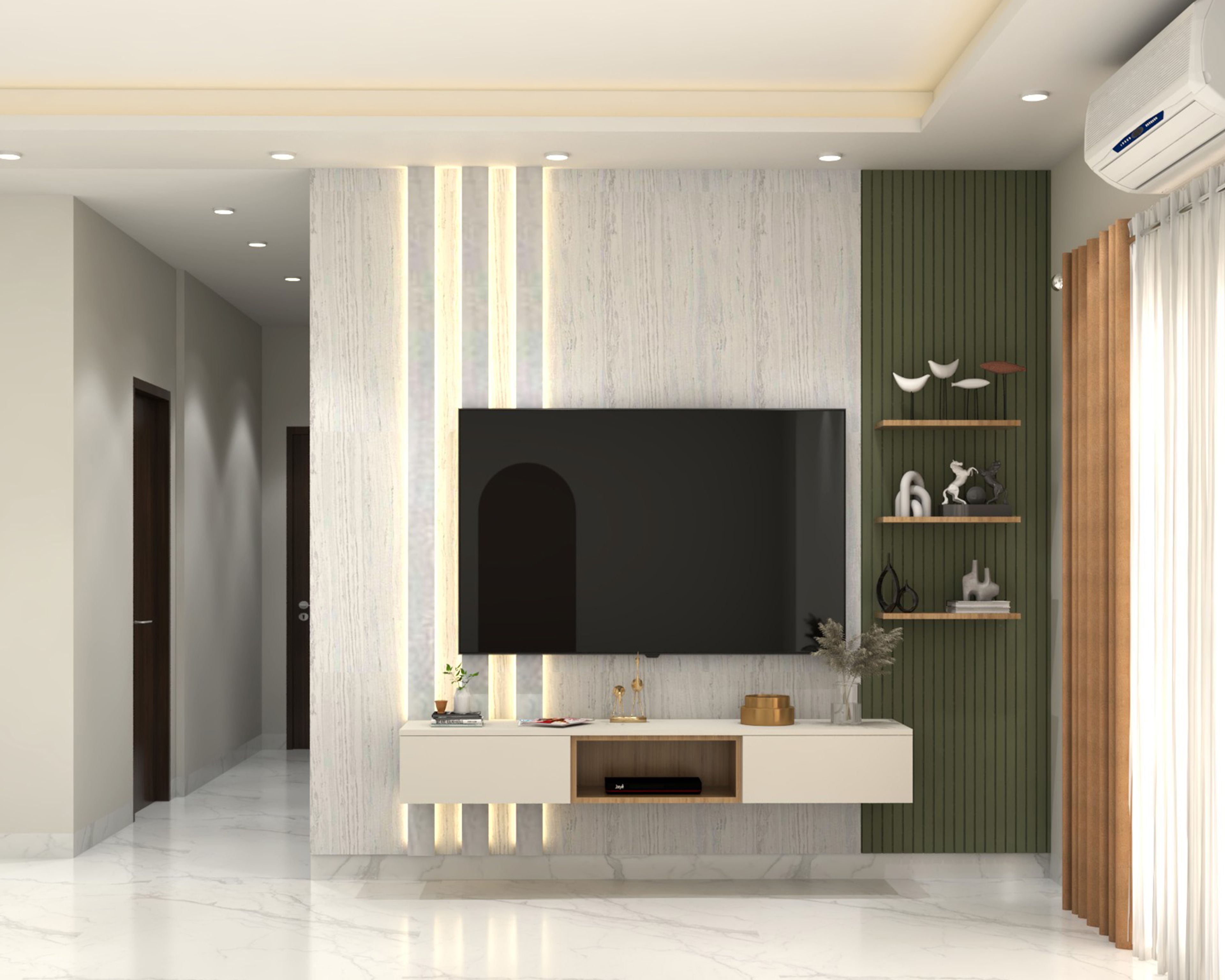 Modern TV Unit Design with Vertical Striped Accent and Matte Finish