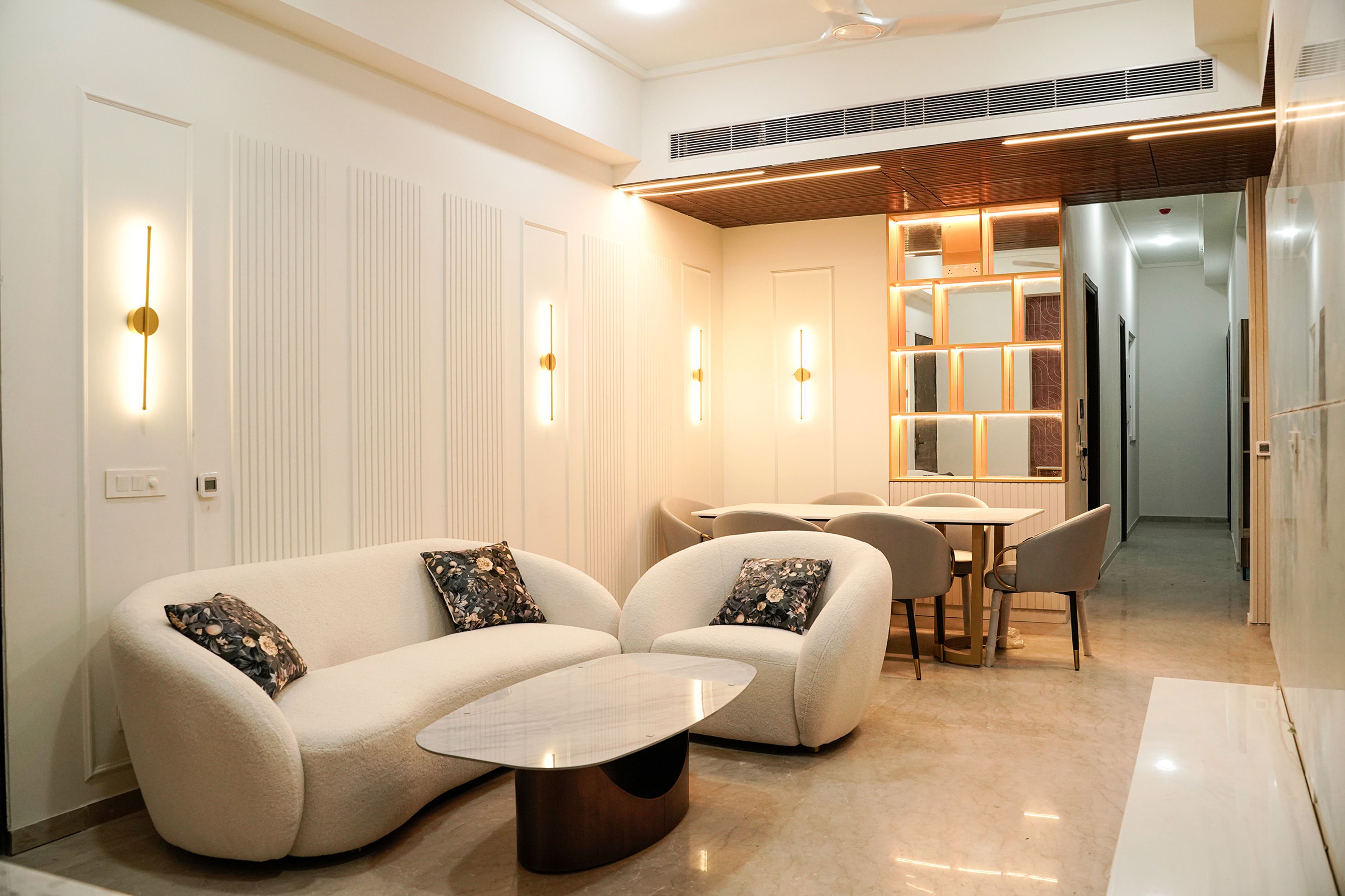 Off-White Modern Panelled Accent Wall Design with Vertical Grooves