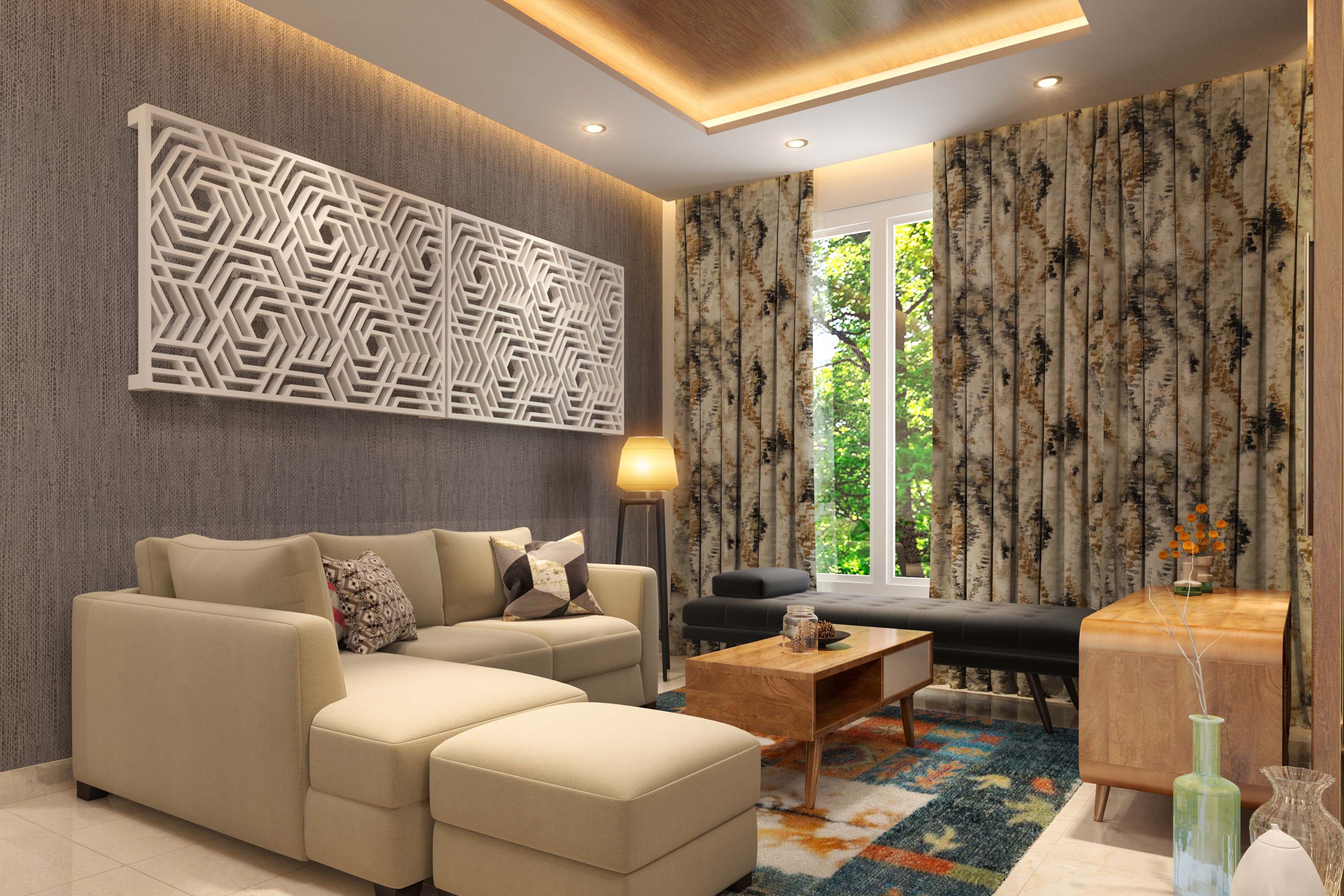 Grey Fabric-Look Living Room Modern Wallpaper Design with Woven Wall Texture