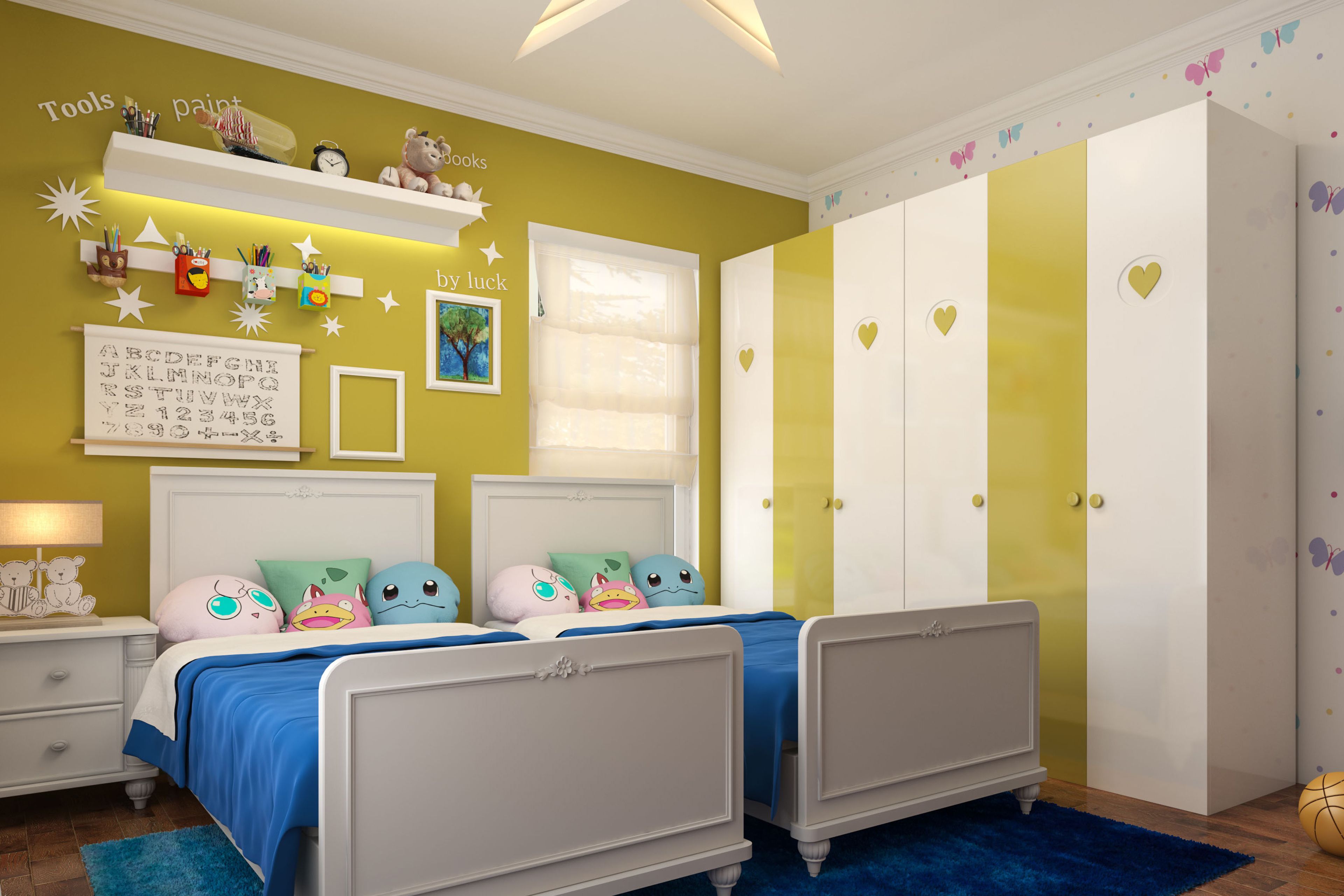 Modern Olive Green Kids Bedroom Wall Paint Design