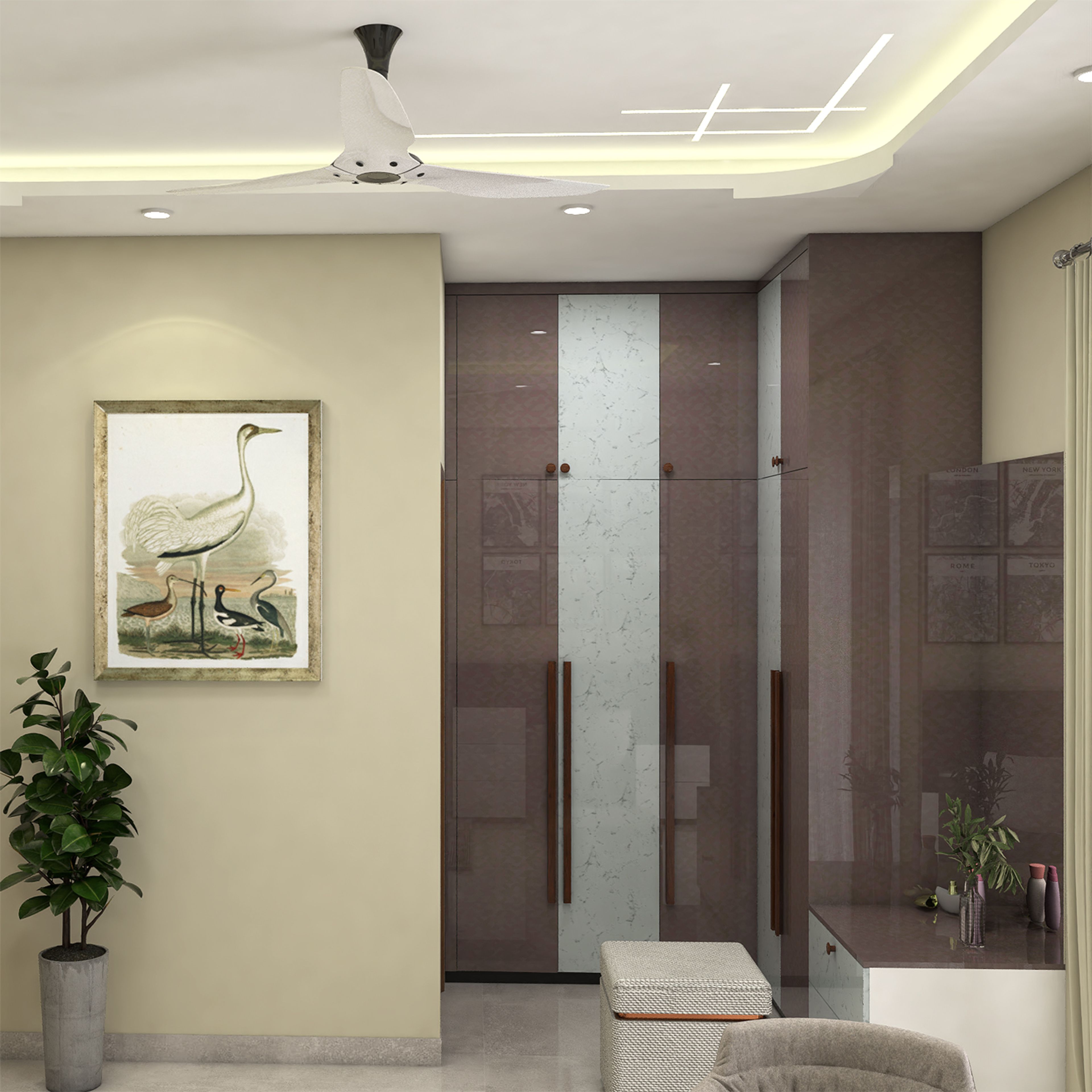 Modern Wardrobe Design with High Gloss Finish and Vanity Unit