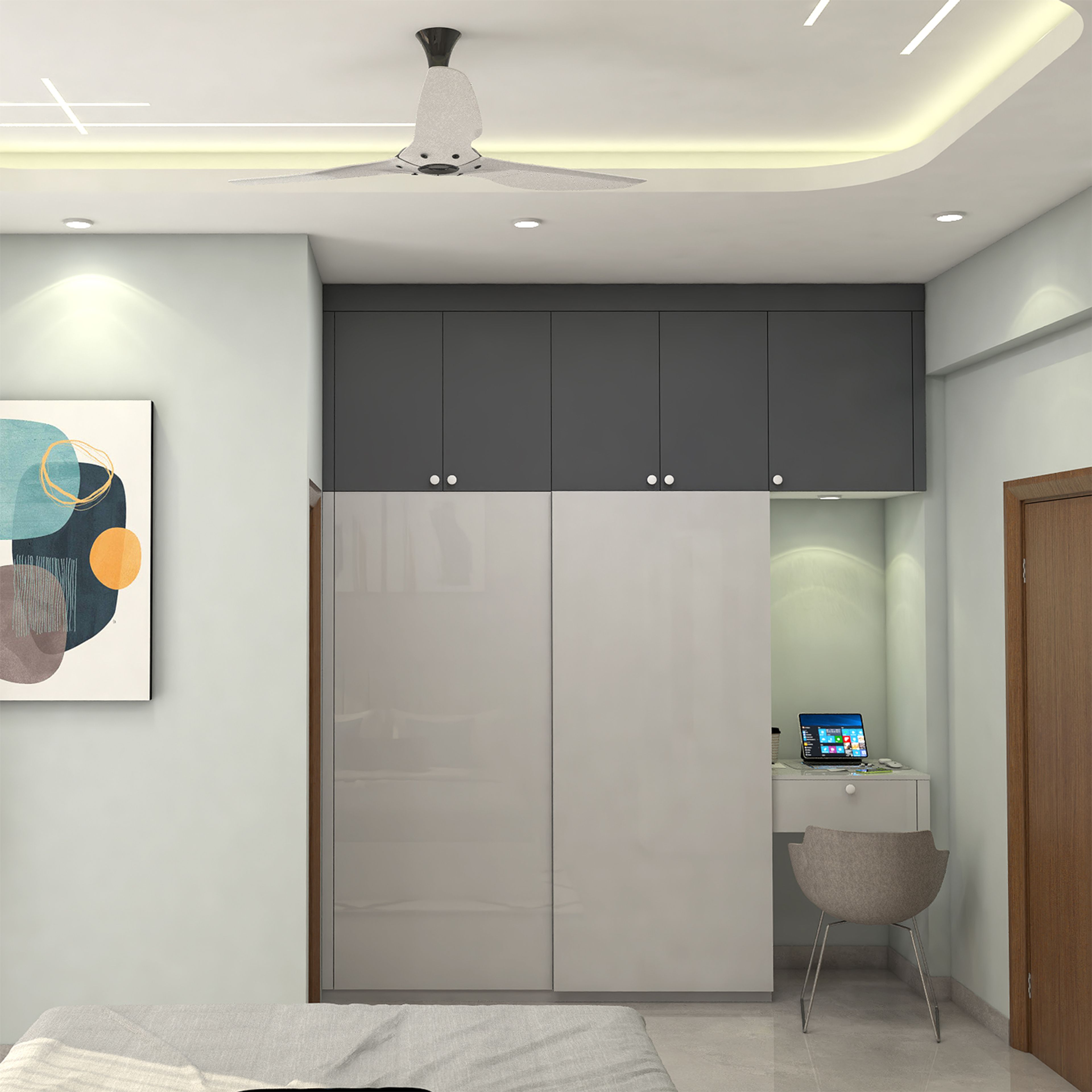 Contemporary 2-Door Wardrobe Design with Sliding Doors and Loft Storage