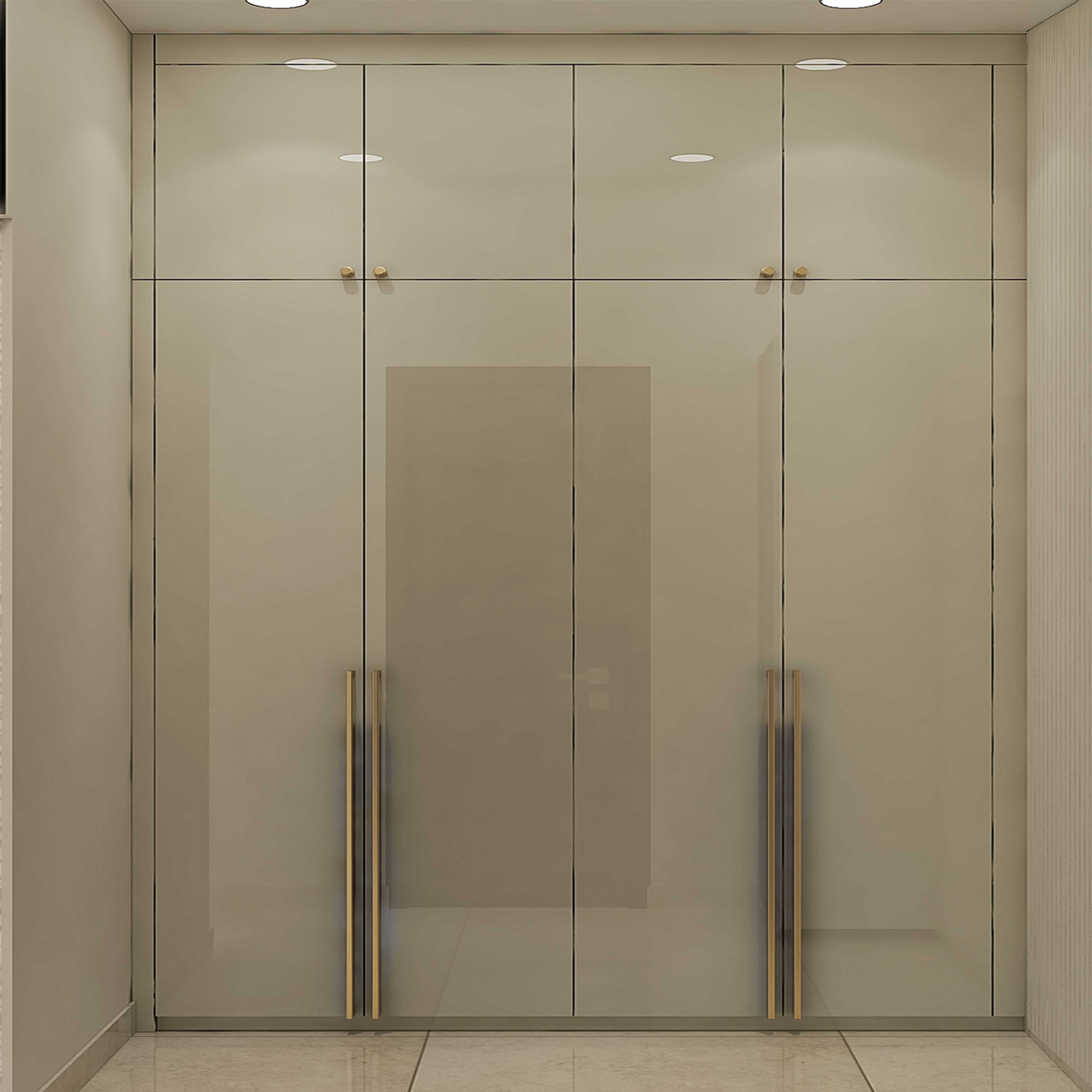 Minimal 4-Door Swing Wardrobe Design in Cream High Gloss Finish