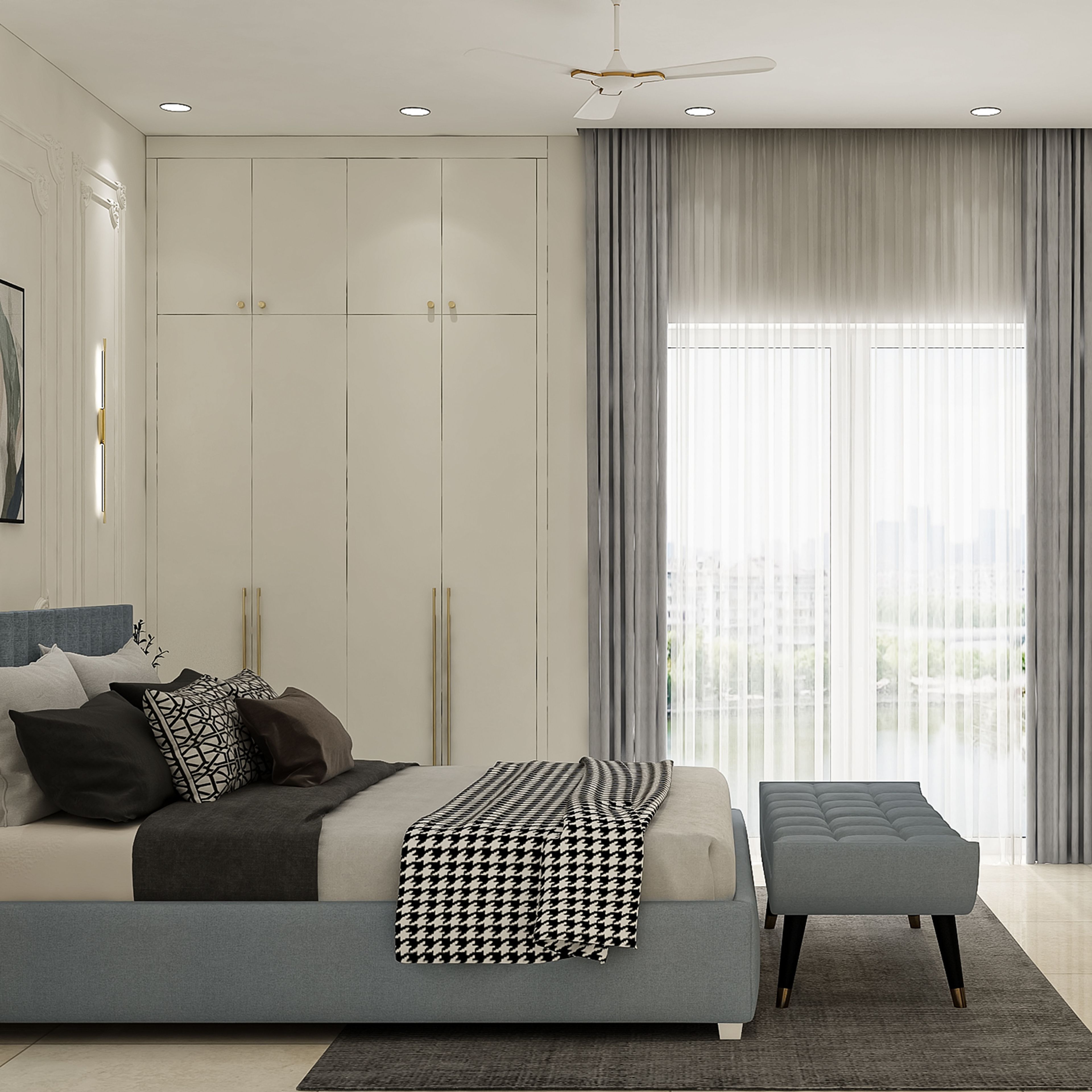 4-Door Contemporary Swing Wardrobe Design in White Matte Laminate Finish