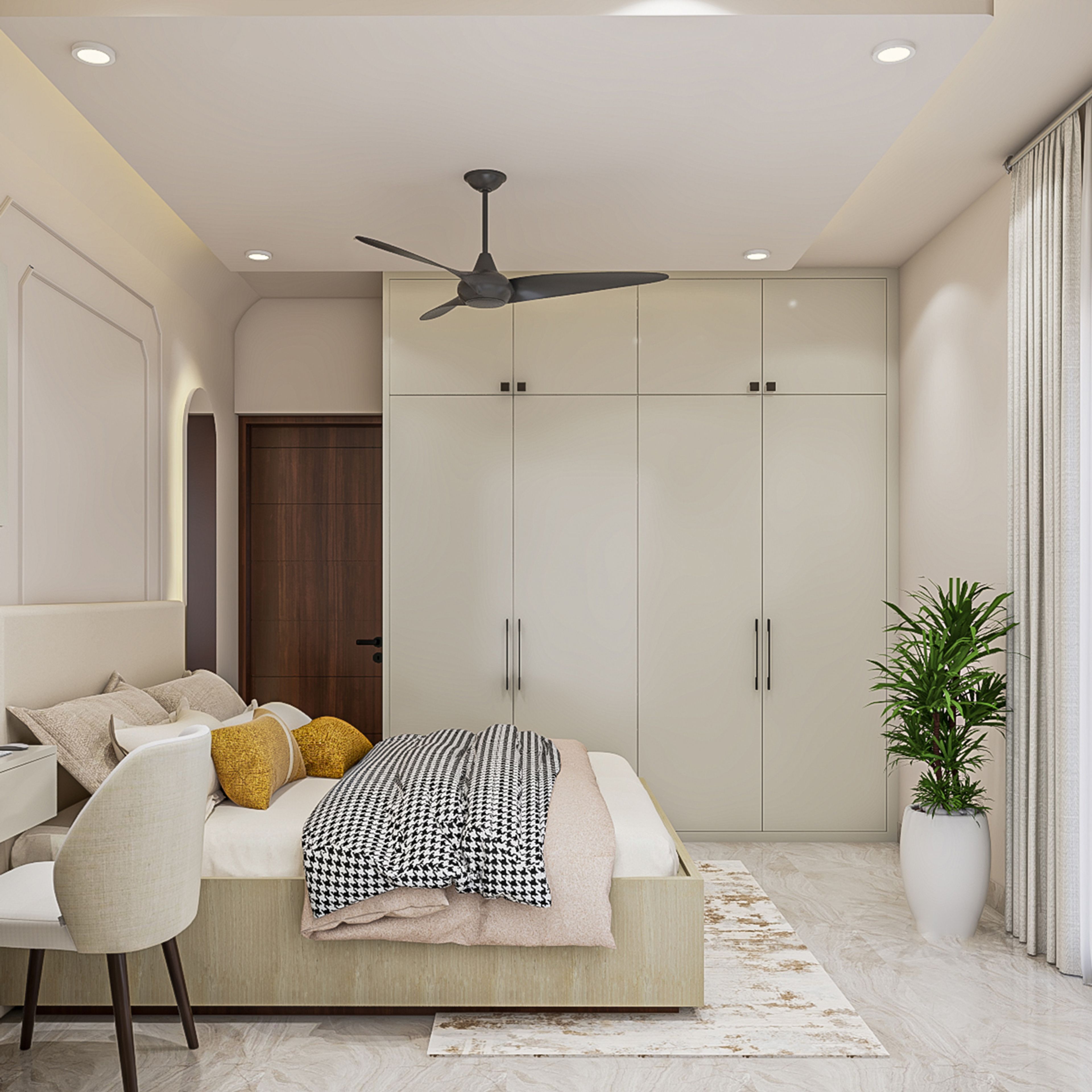 4-Door Contemporary Swing Wardrobe Design in White Matte Finish