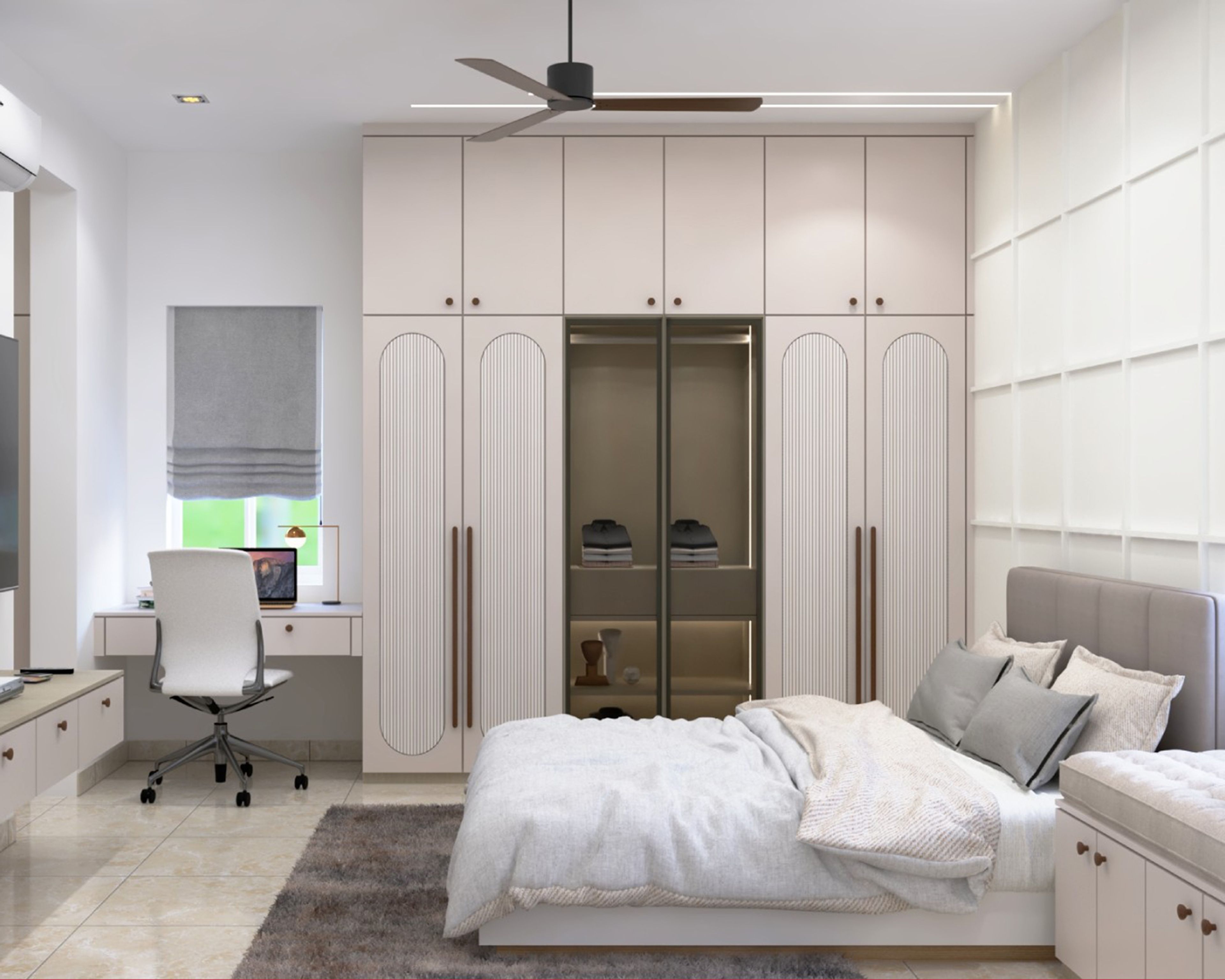 Contemporary Wardrobe Design with Six Swing Doors and Matte White Finish