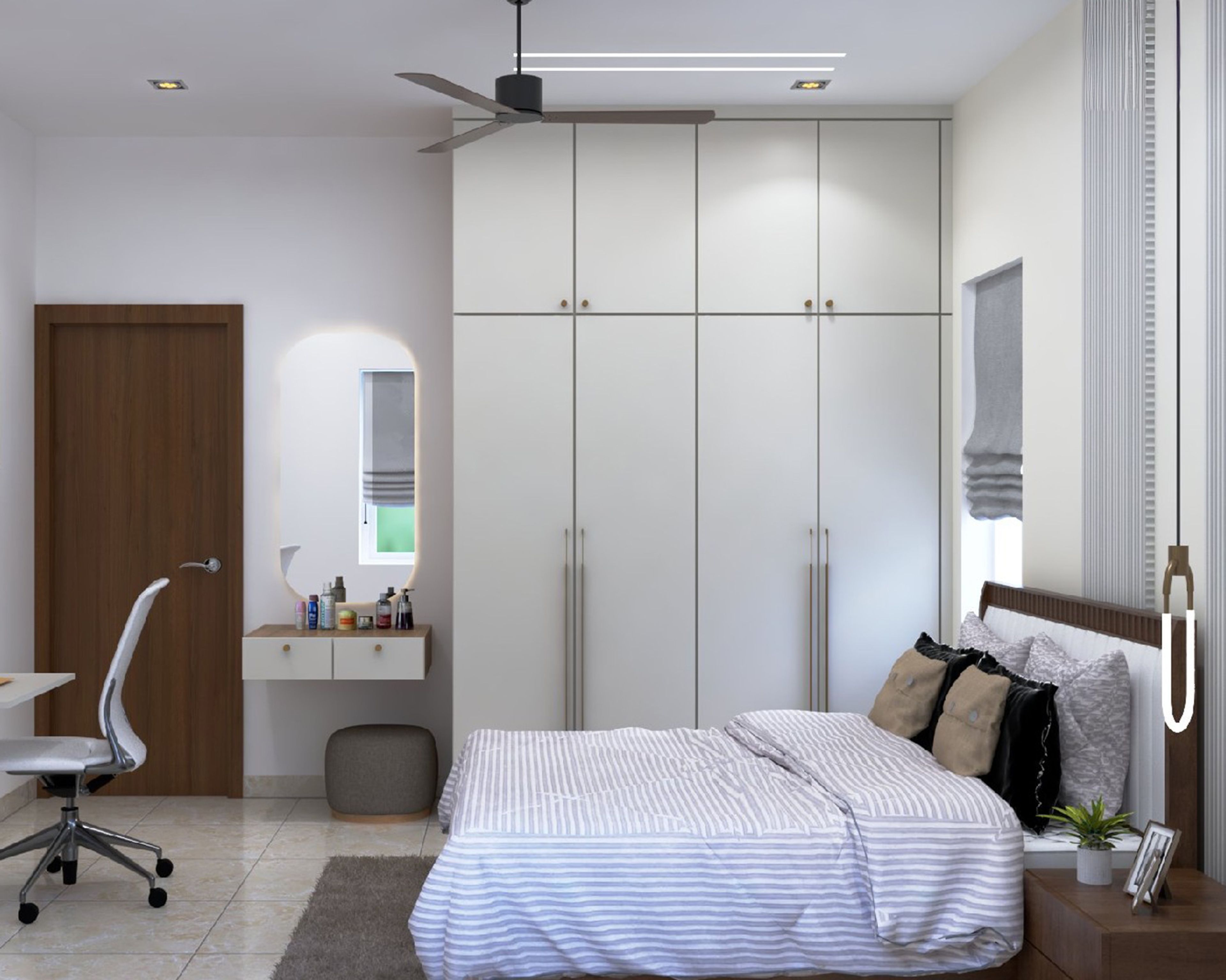 Modern 4-Door Wardrobe Design with Swing Doors and White Finish