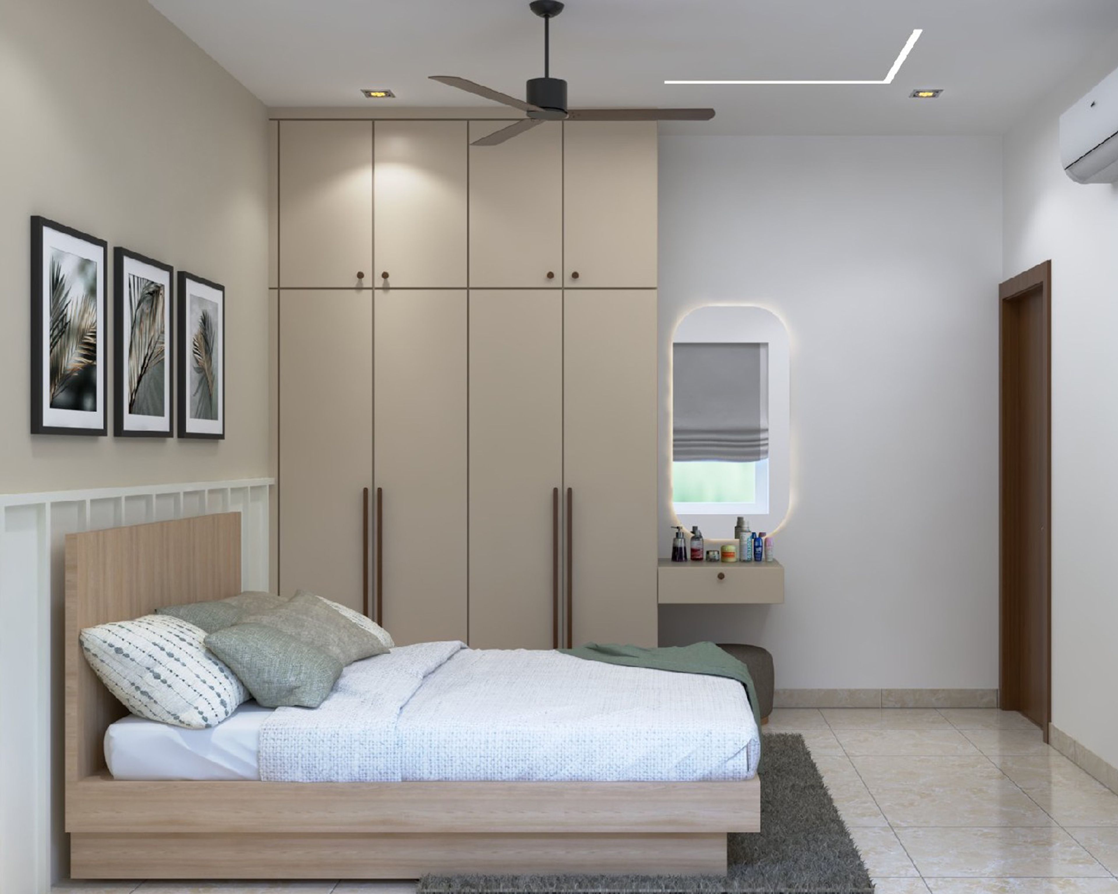 Contemporary Wardrobe Design with Four Doors and Vanity Storage Section