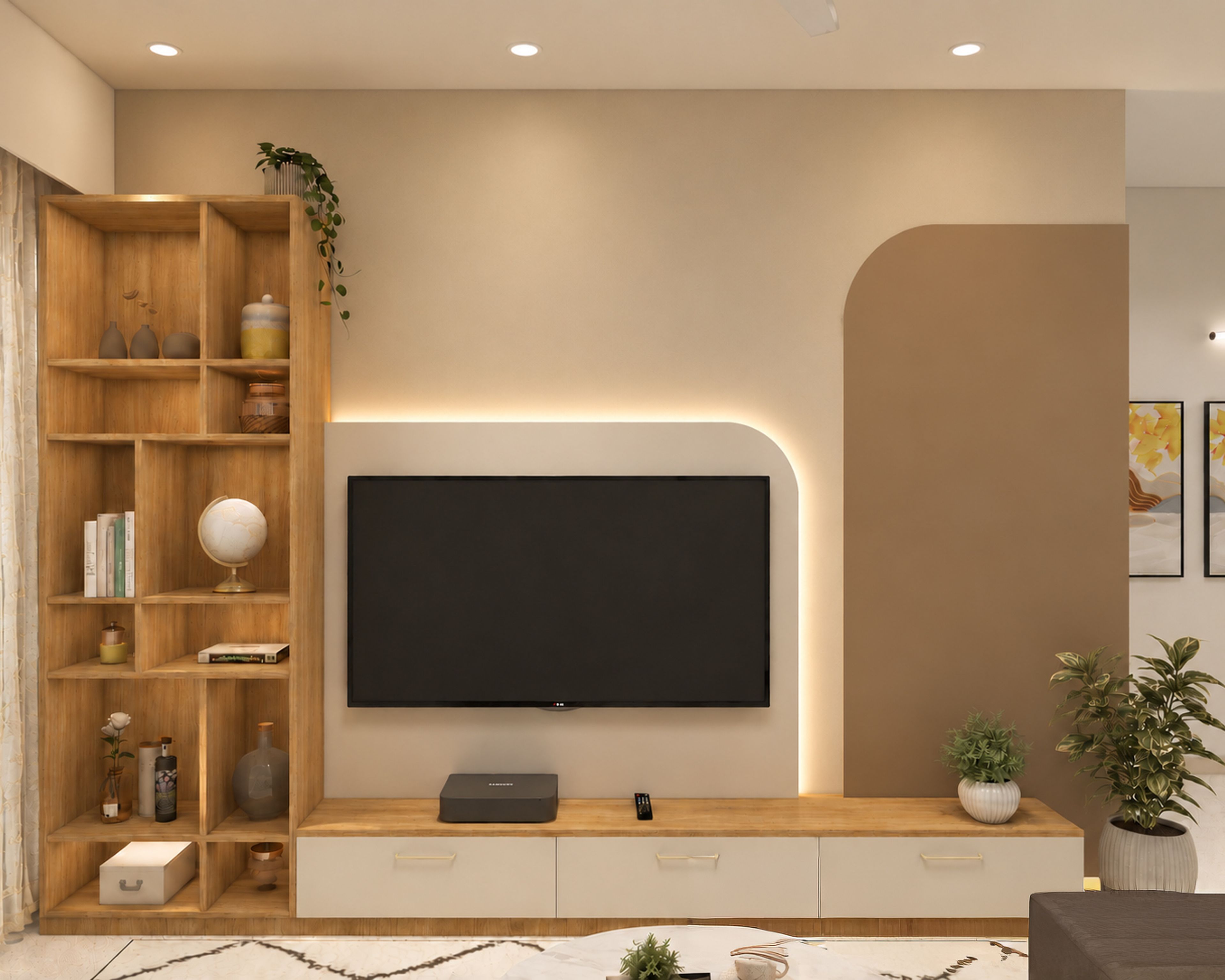 TV Unit Design with Dual Tone Mocha Accent Wall