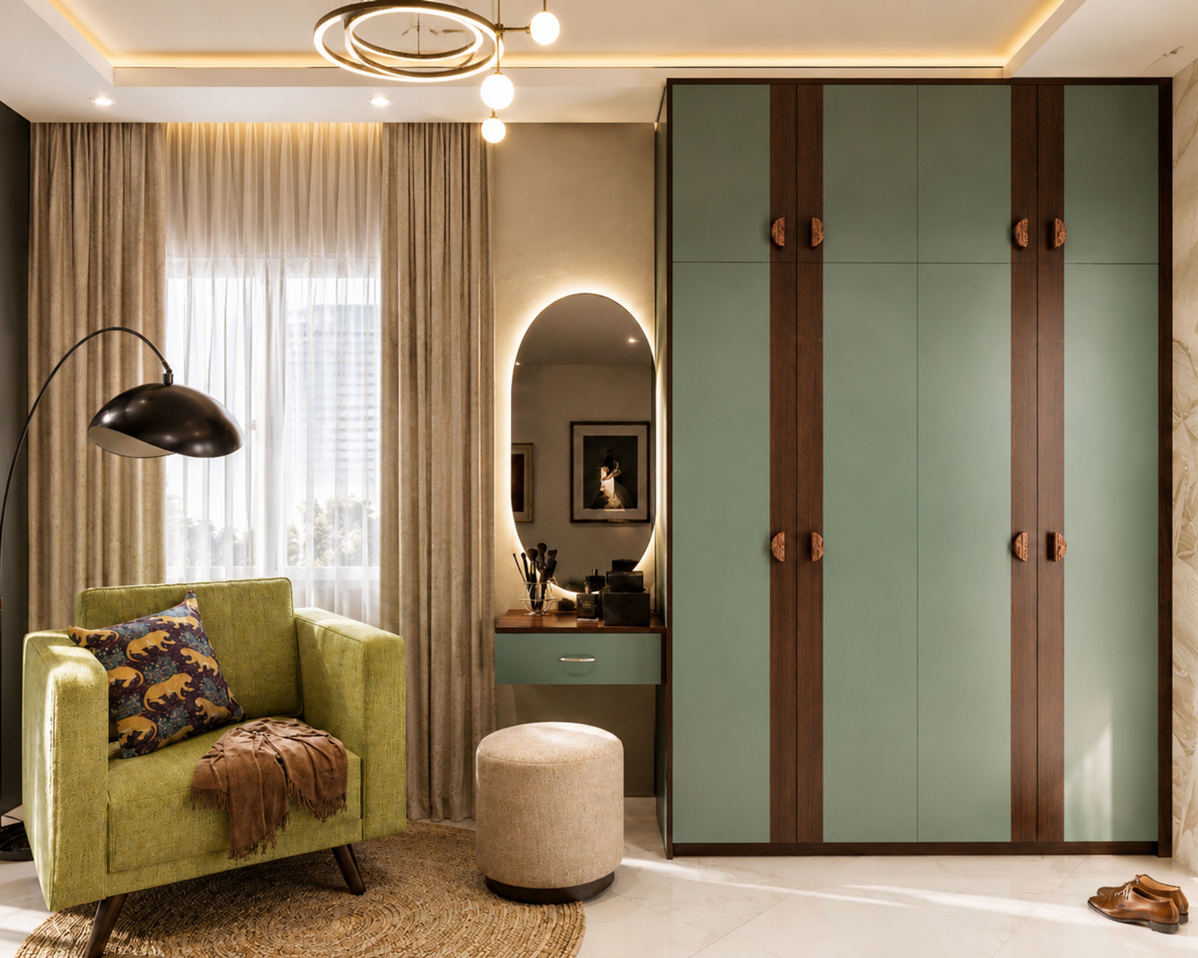 Contemporary Green Swing Wardrobe Design with Full-Height Wardrobe