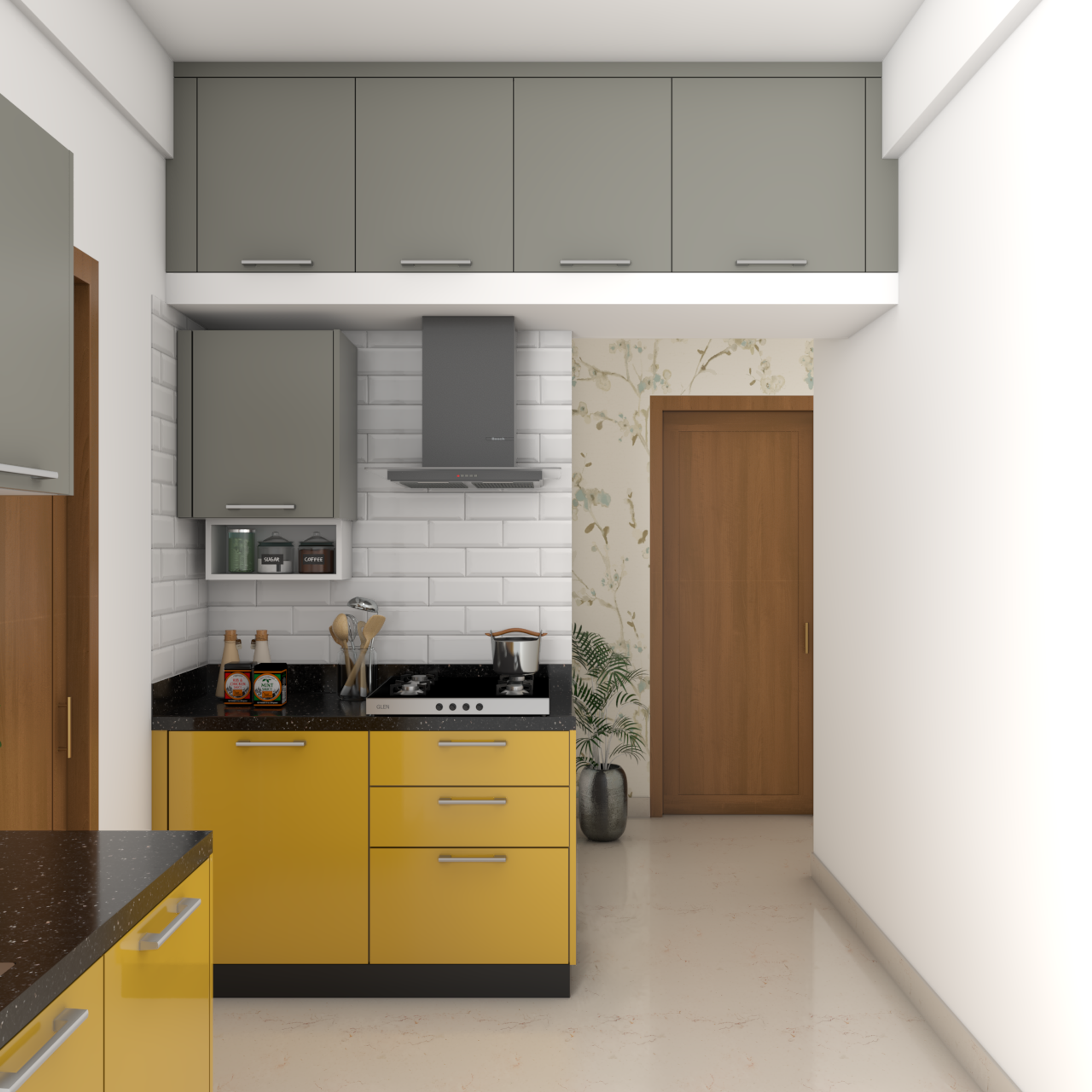 Contemporary Mustard Toned Kitchen - Livspace