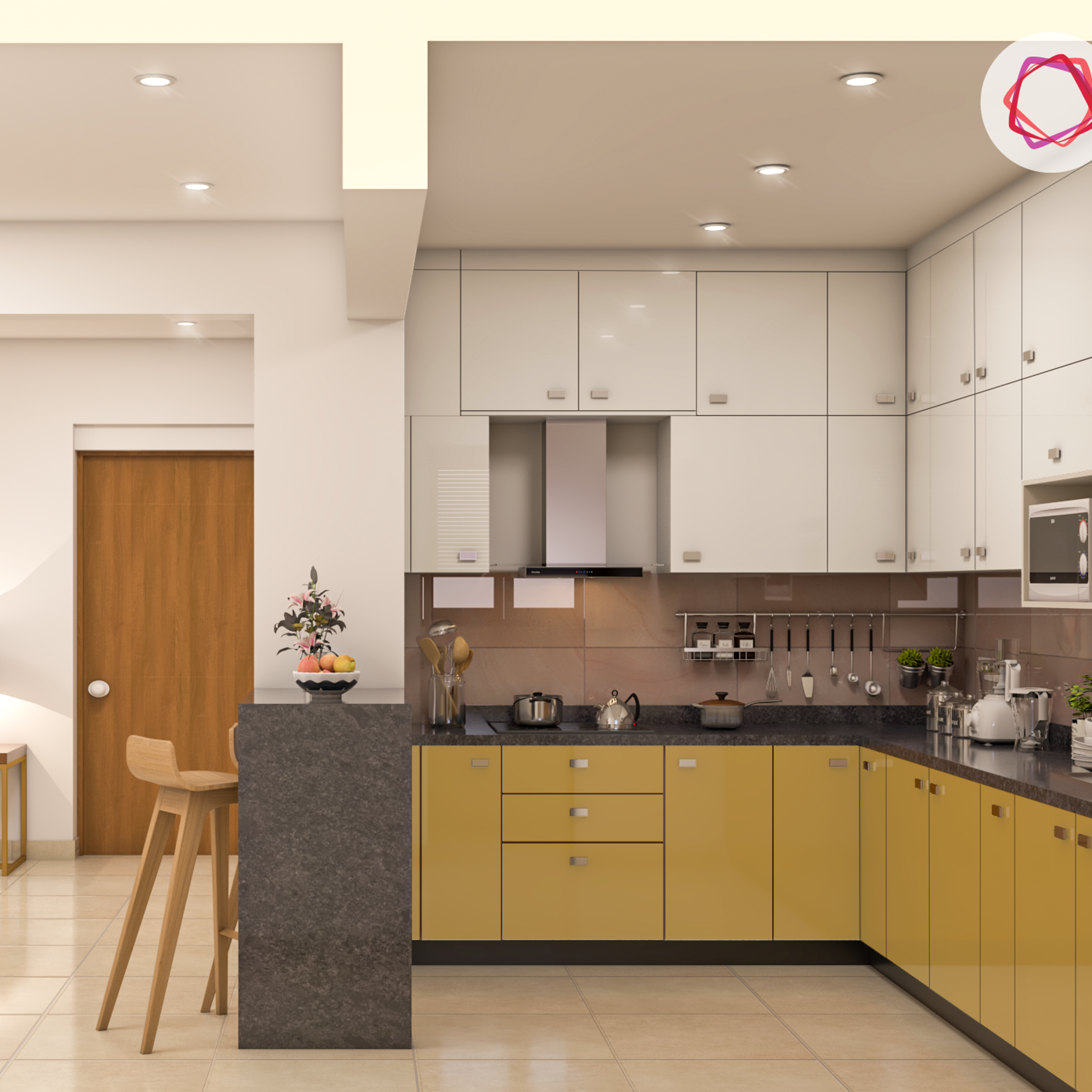 Premium Kitchen with Mustard Yellow Finishes - Livspace