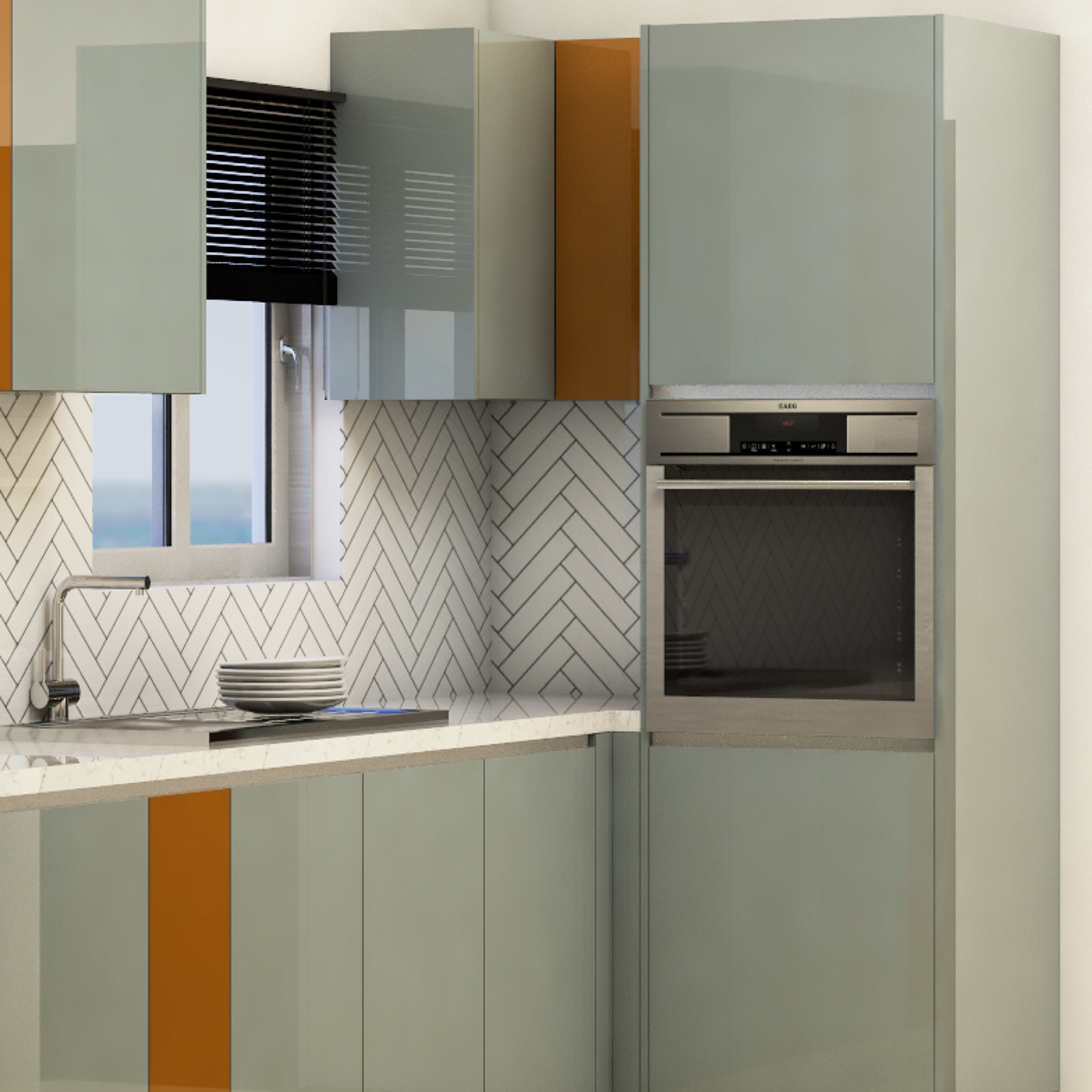 Premium Kitchen with Herringbone Dado - Livspace