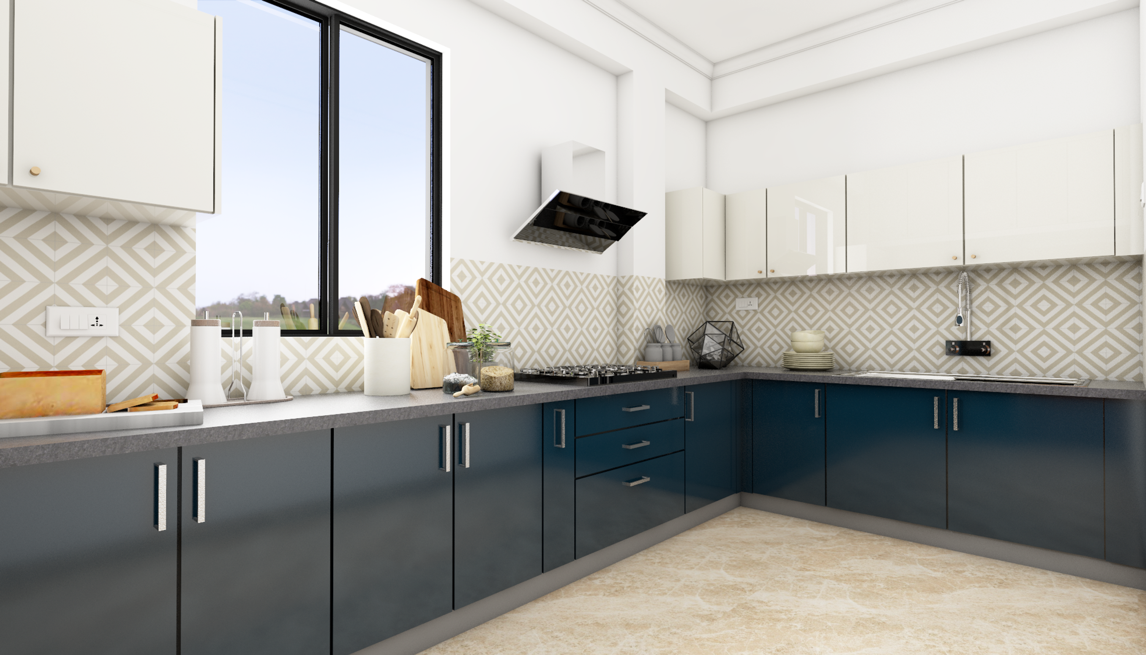Modern Kitchen with Geometric Dado