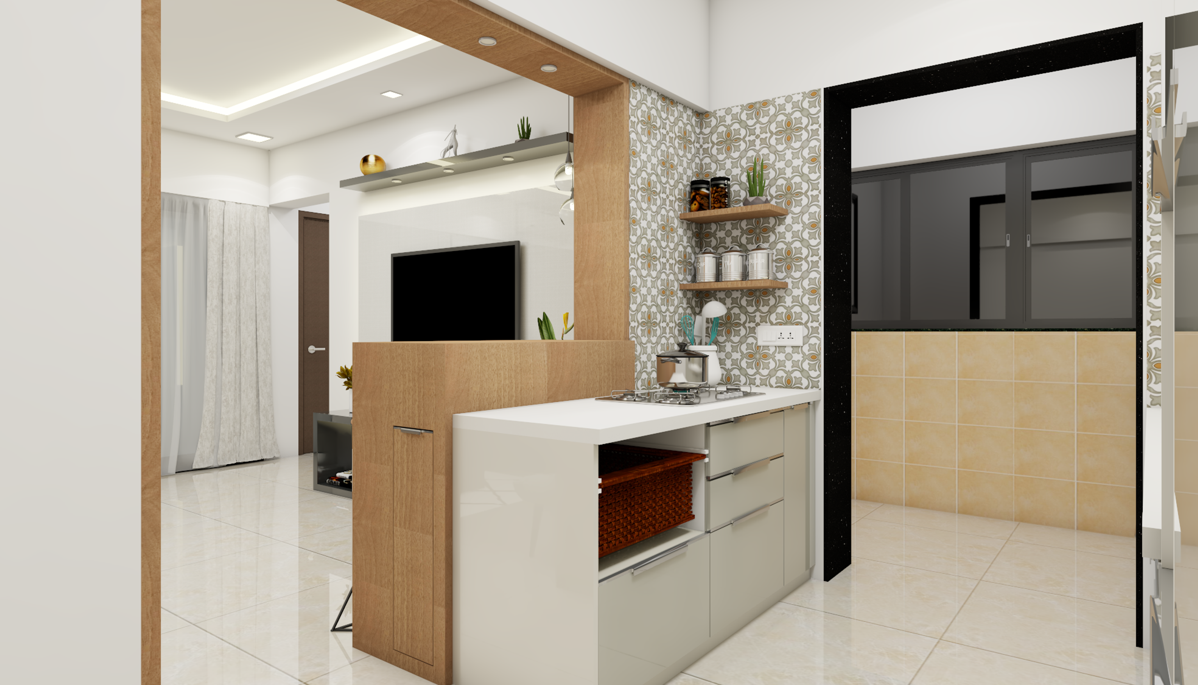 Premium White Coloured Kitchen - Livspace