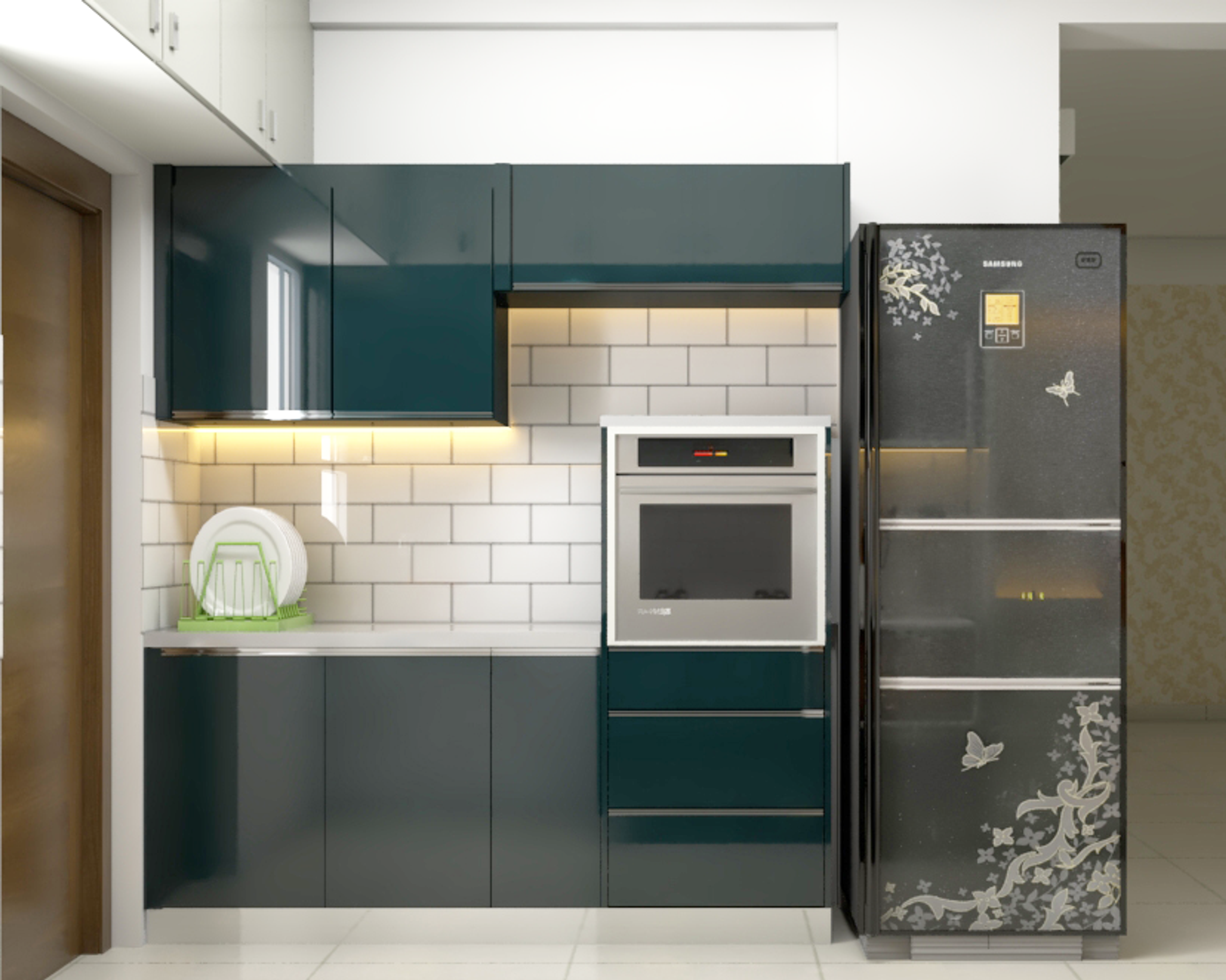 Modern Kitchen Design with Puja Room