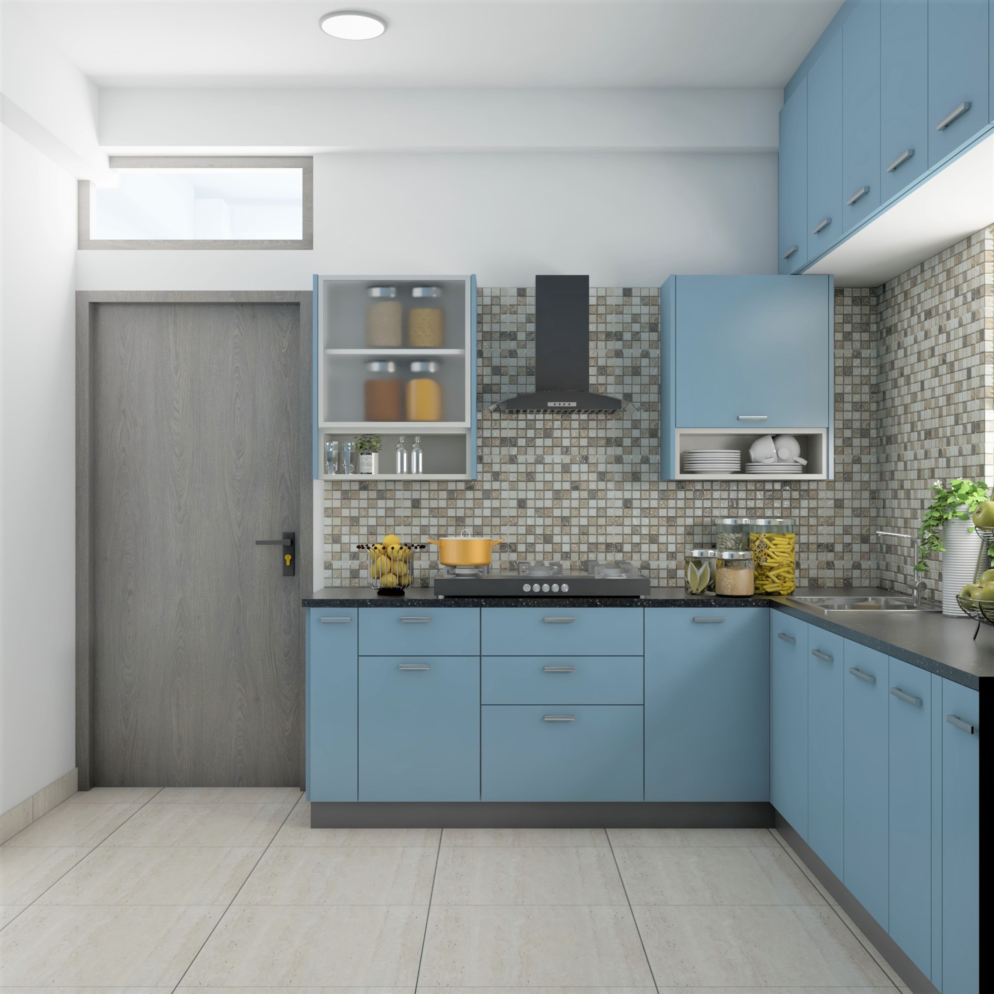 Blue Themed Kitchen - Livspace