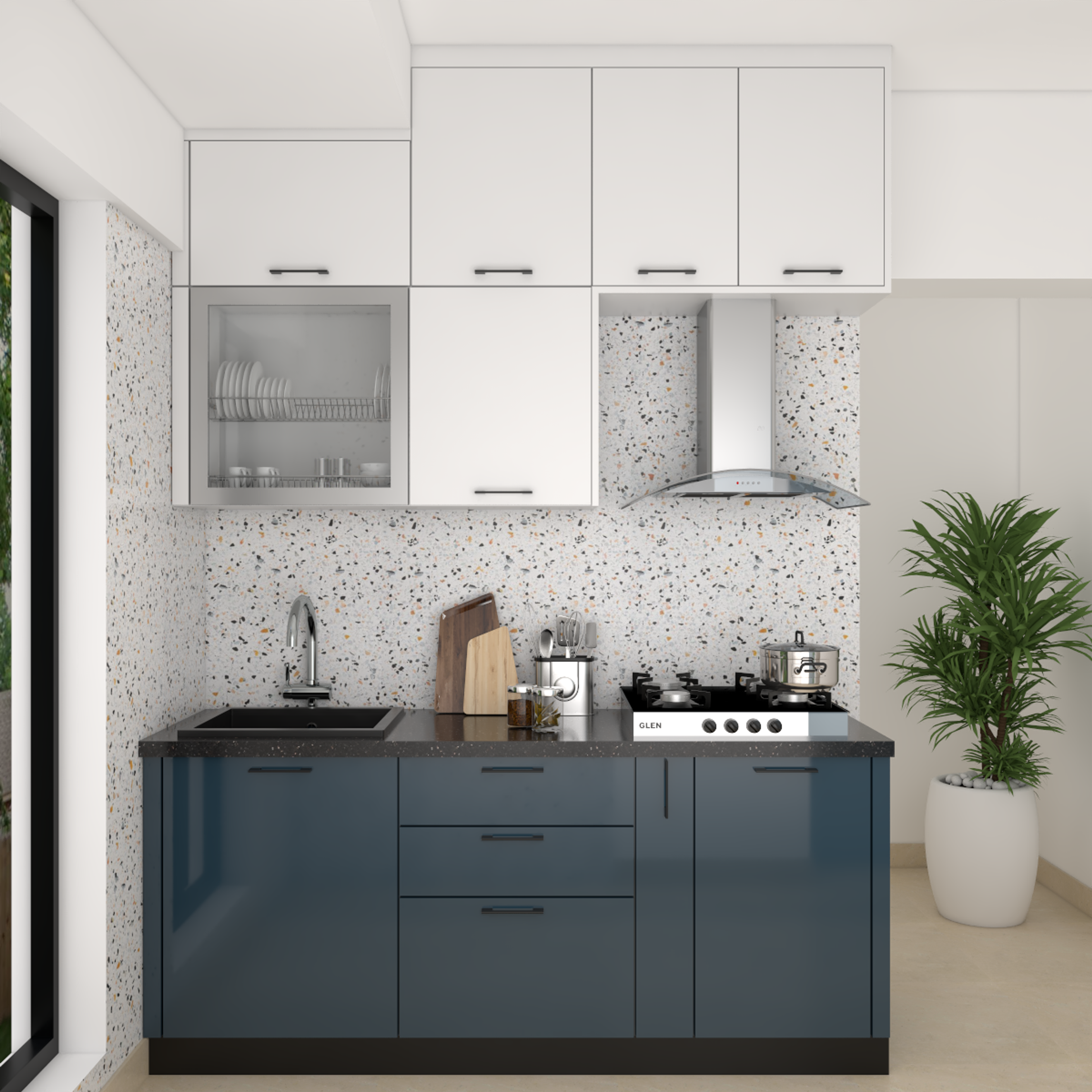 Compact Kitchen with Terrazzo Effect