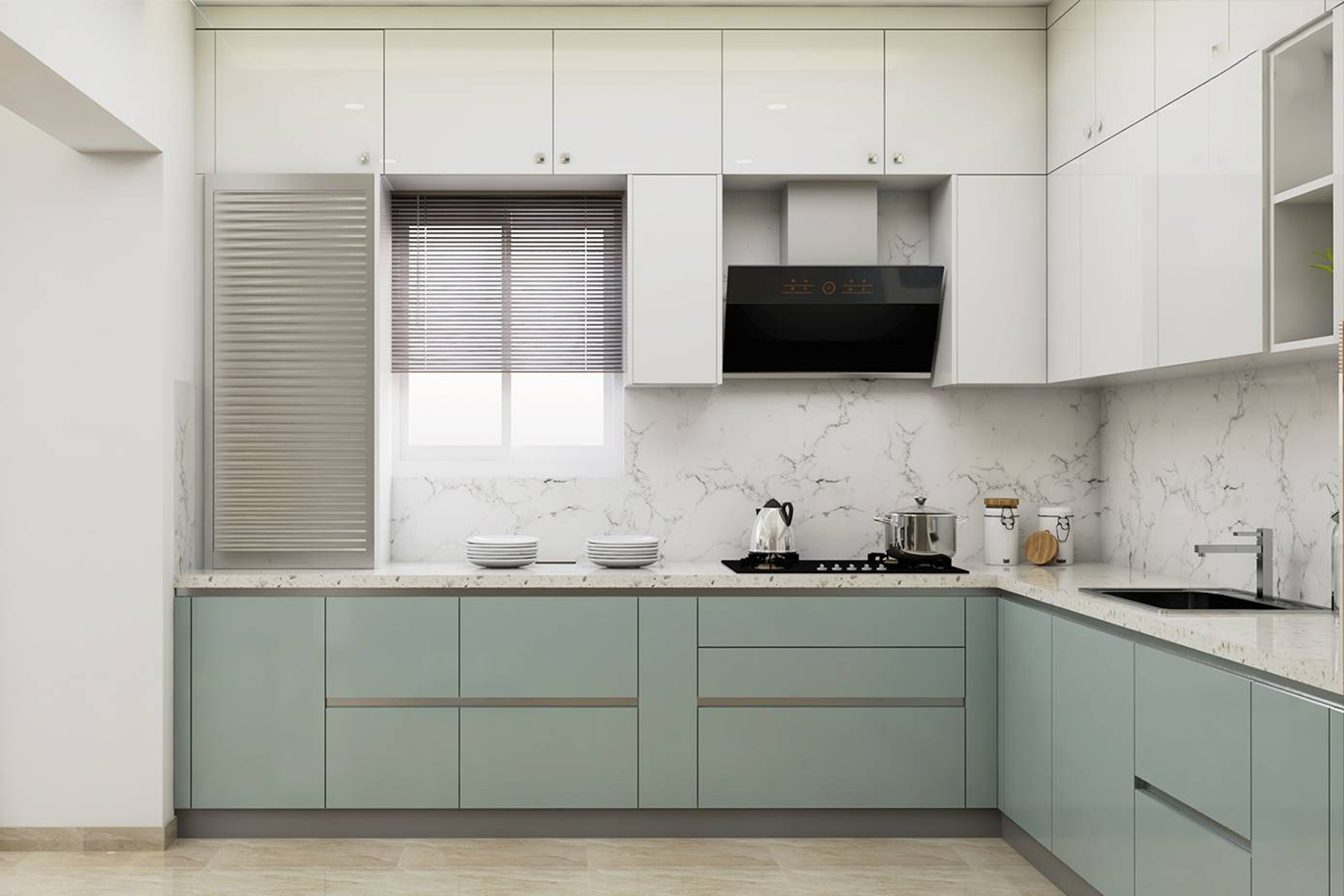 Premium Kitchen with Marble Finish Dado