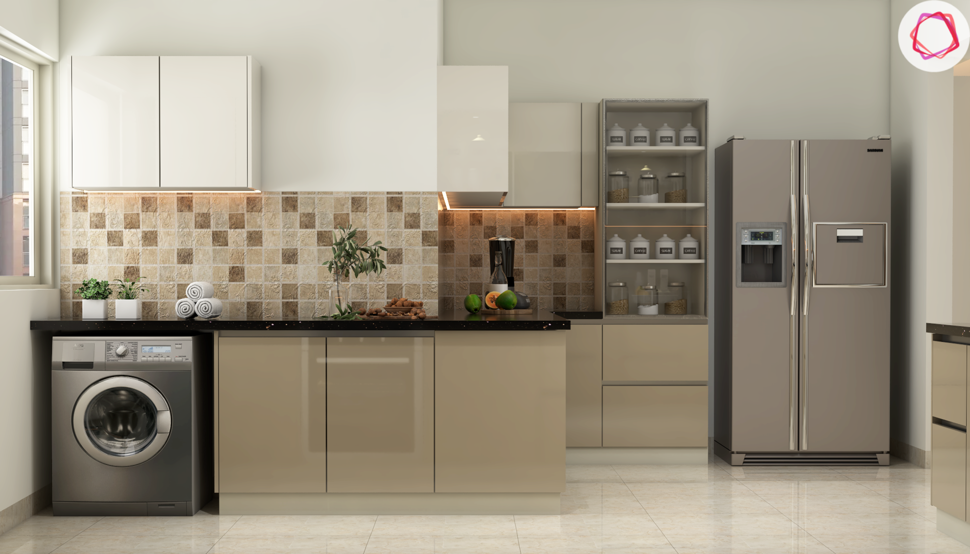 Premium Kitchen with Pixel Dado - Livspace