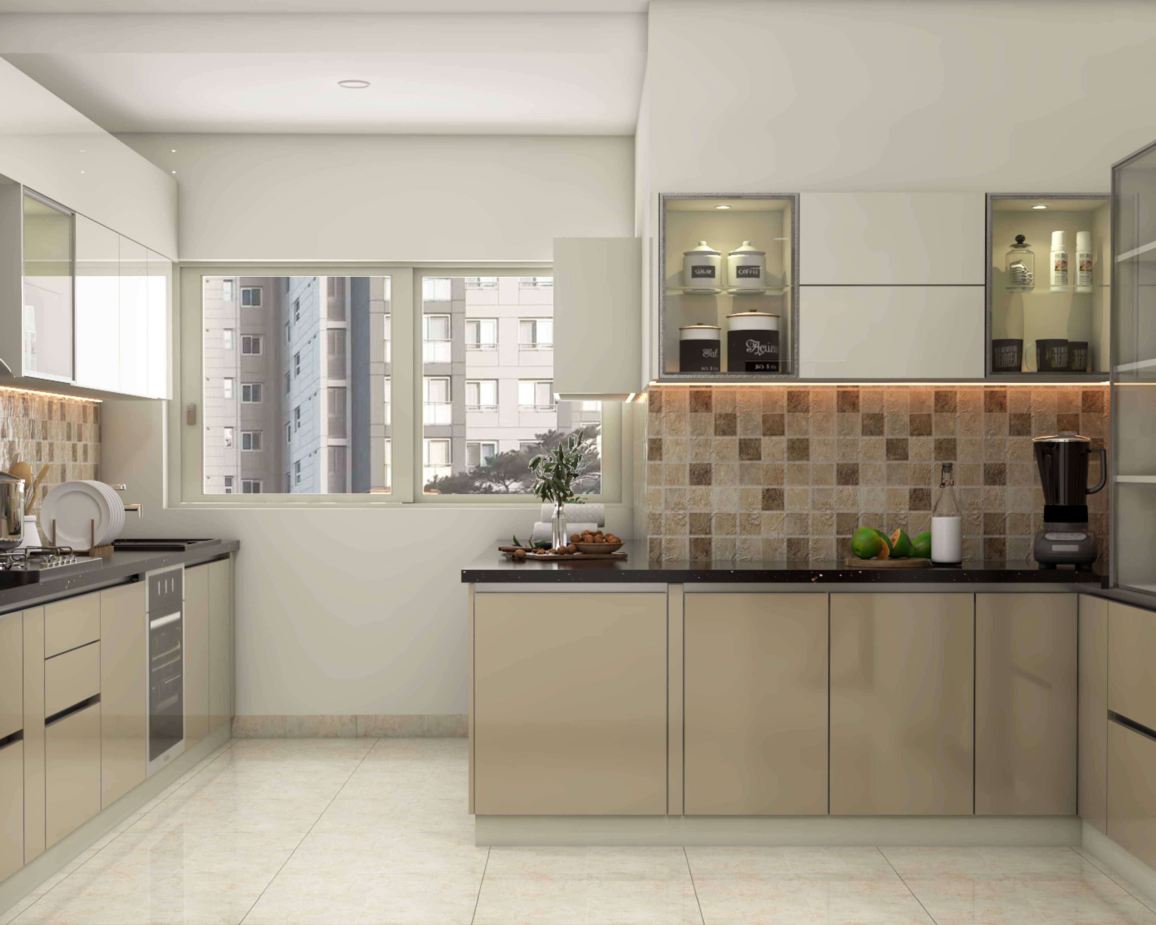 Premium Kitchen with Pixel Dado - Livspace