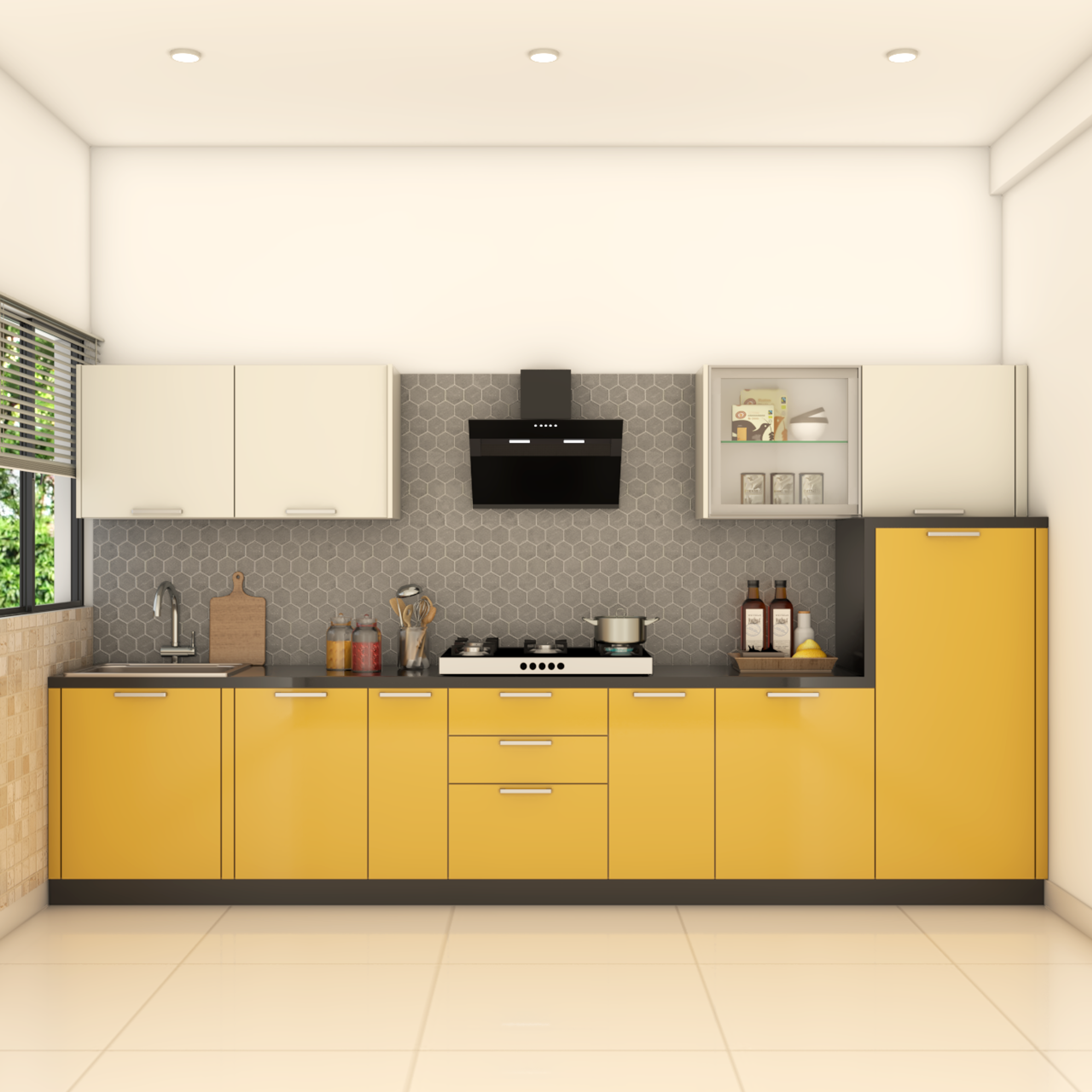 Contemporary Kitchen with Bright Yellow Look