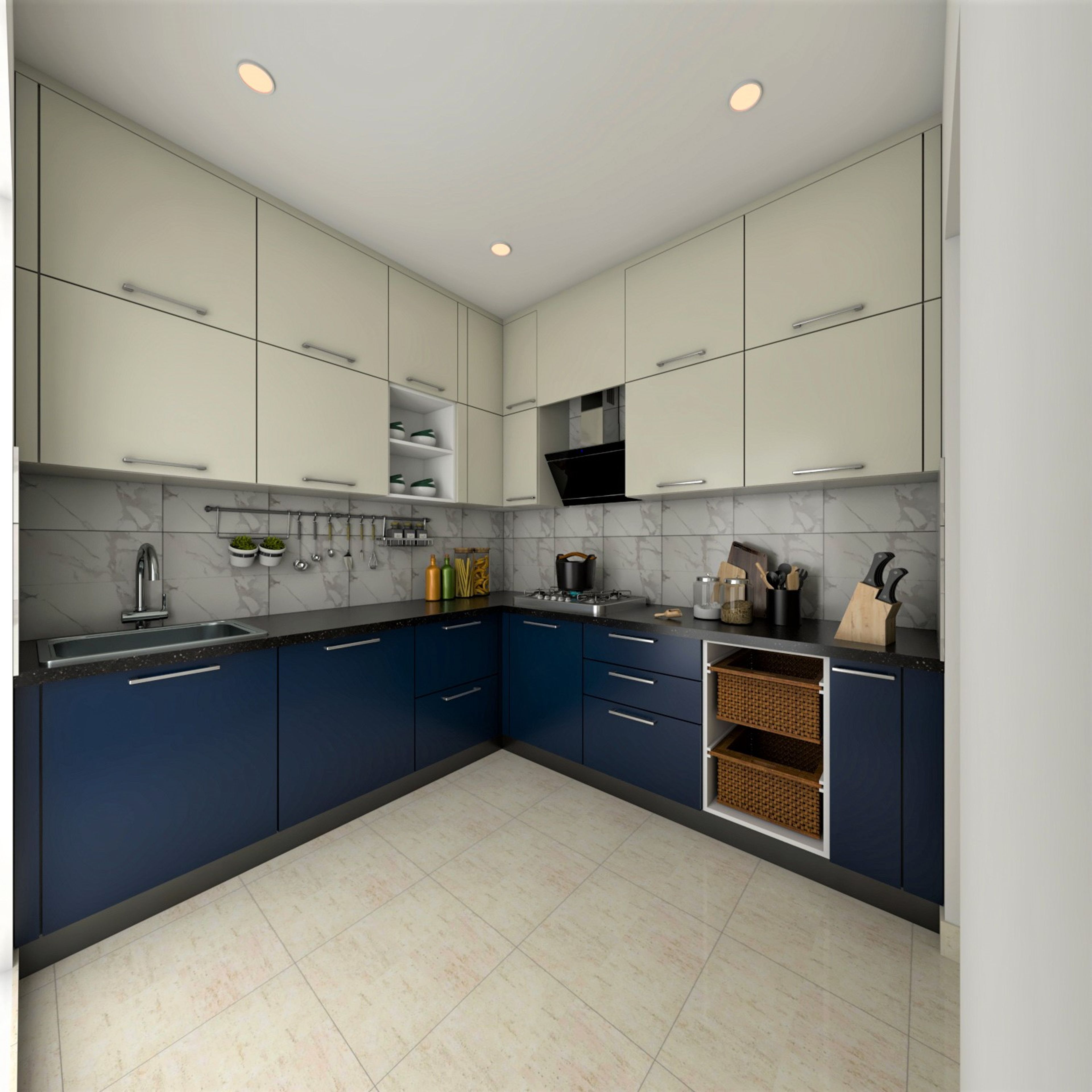 Contemporary Kitchen with Multicoloured Cabinets