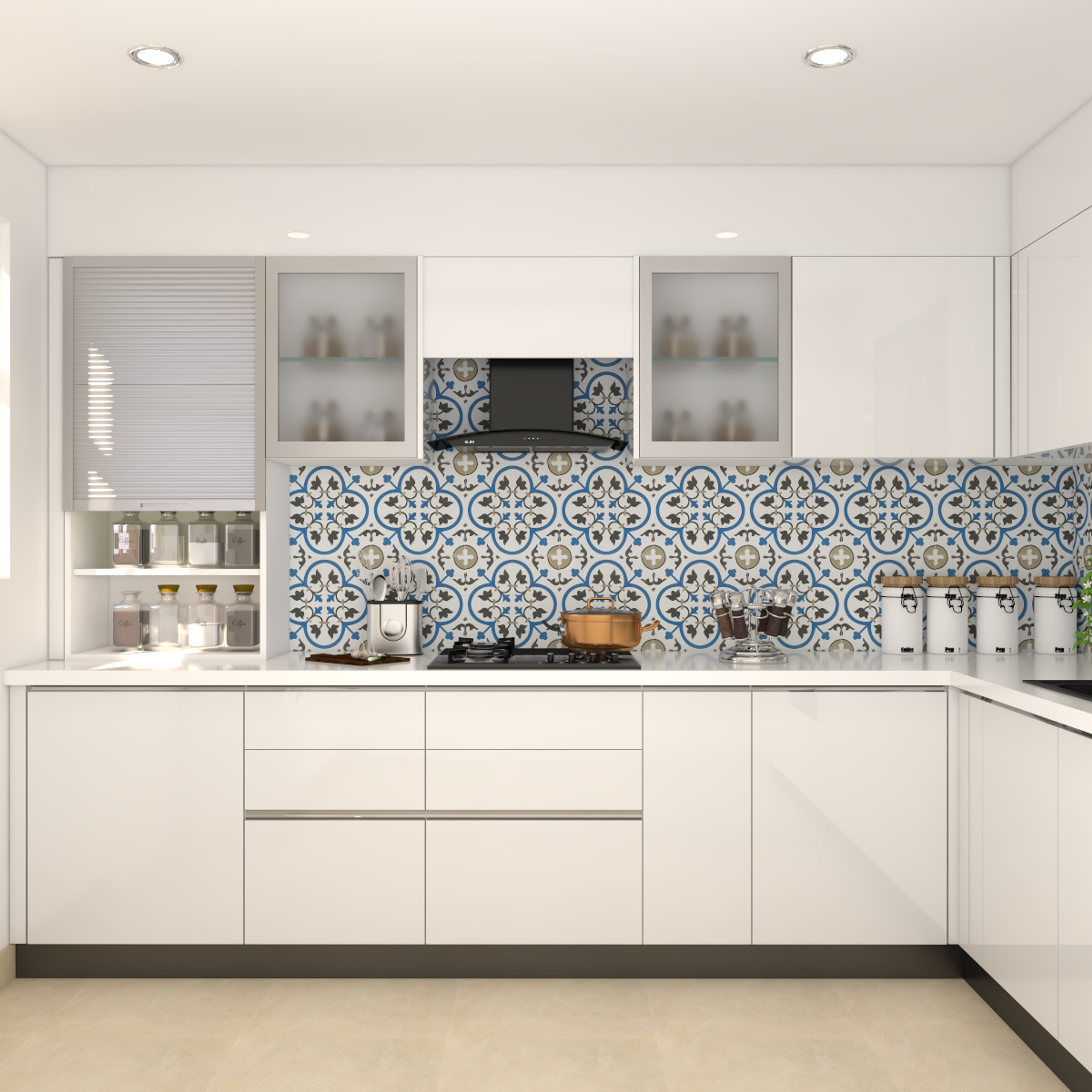 White Kitchen with an Elegant Pattern