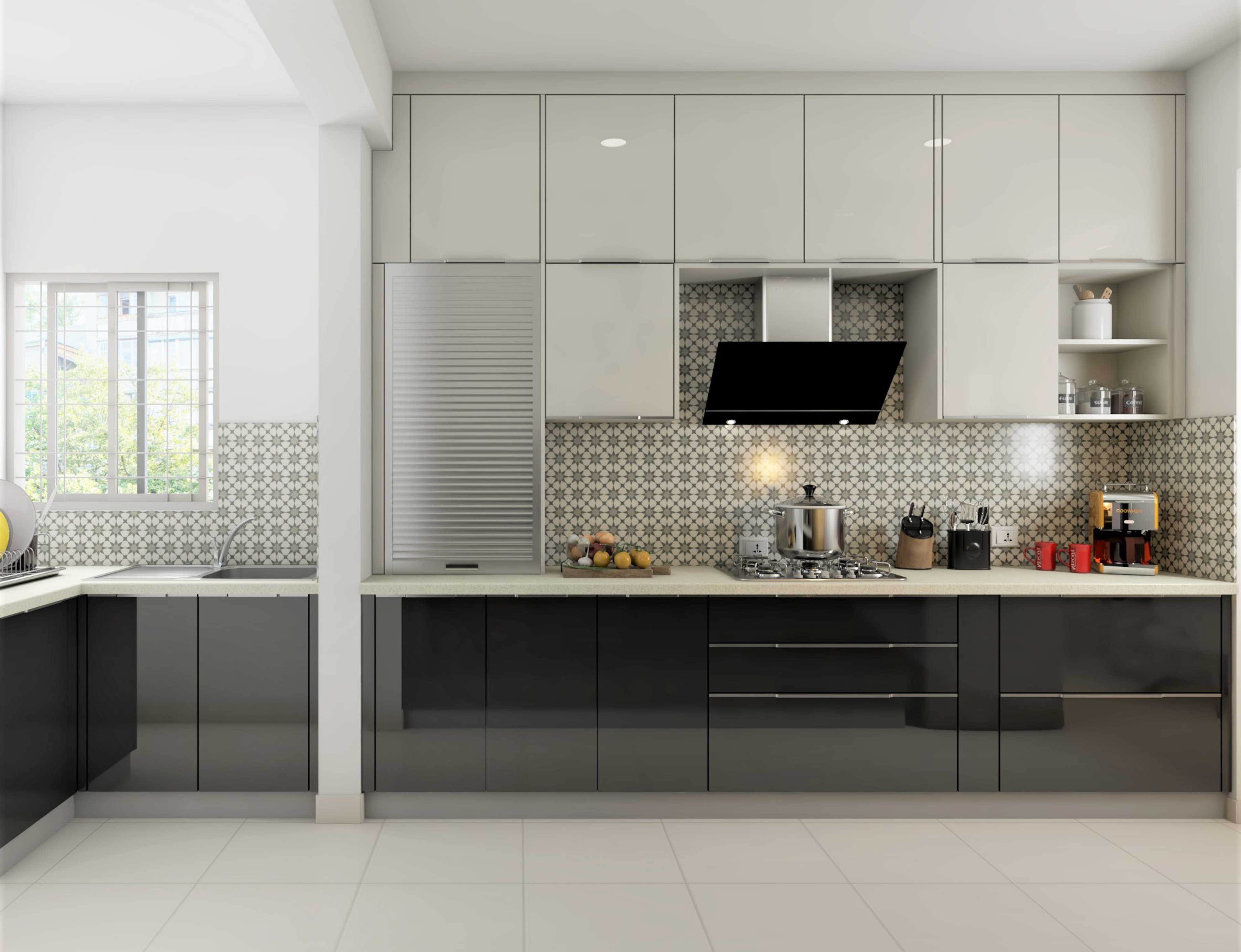 Contemporary White and Black Kitchen