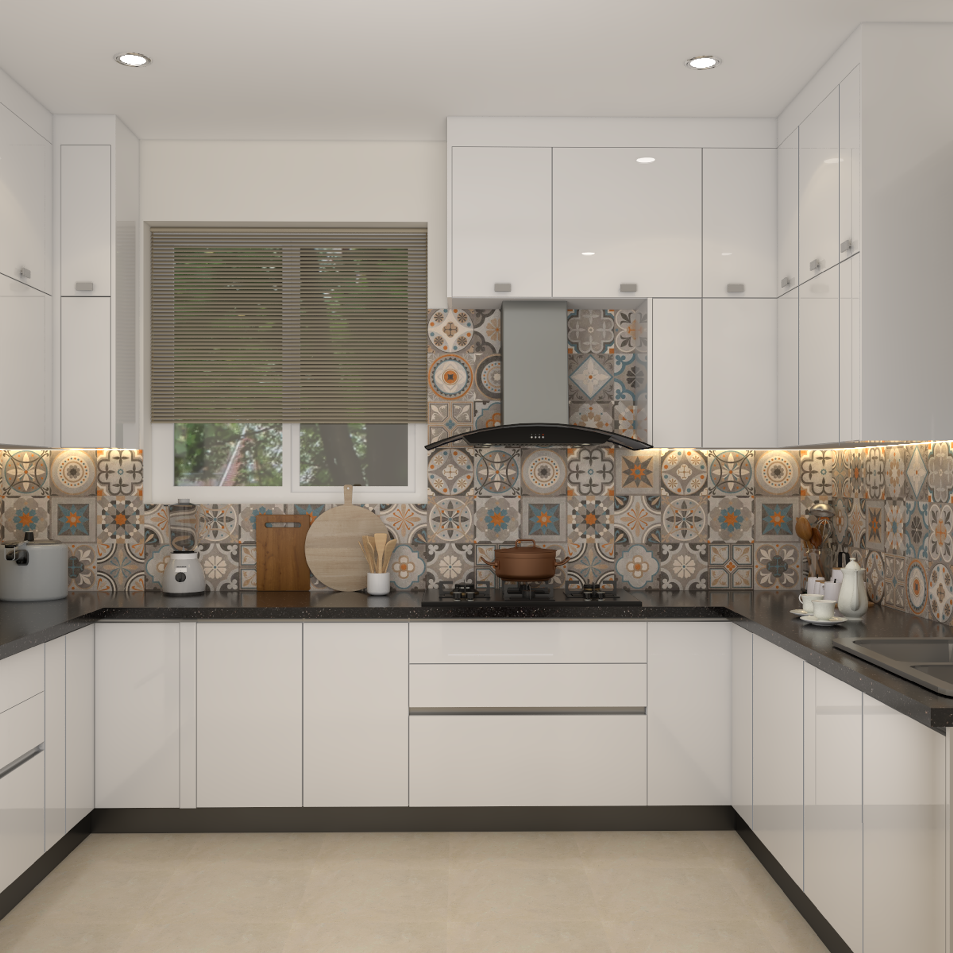 White-Themed Kitchen with Contrasting Dado