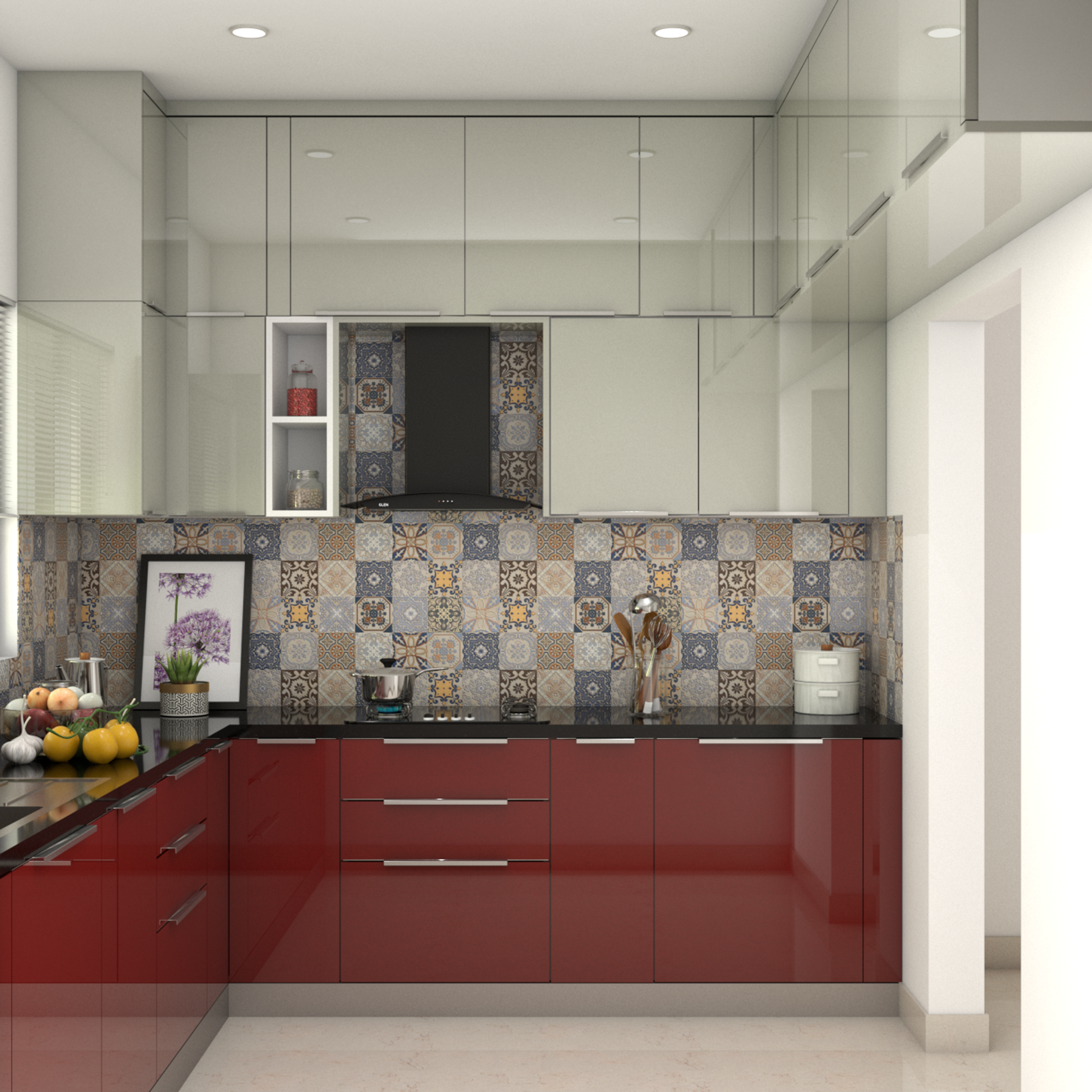 Glossy Maroon Kitchen