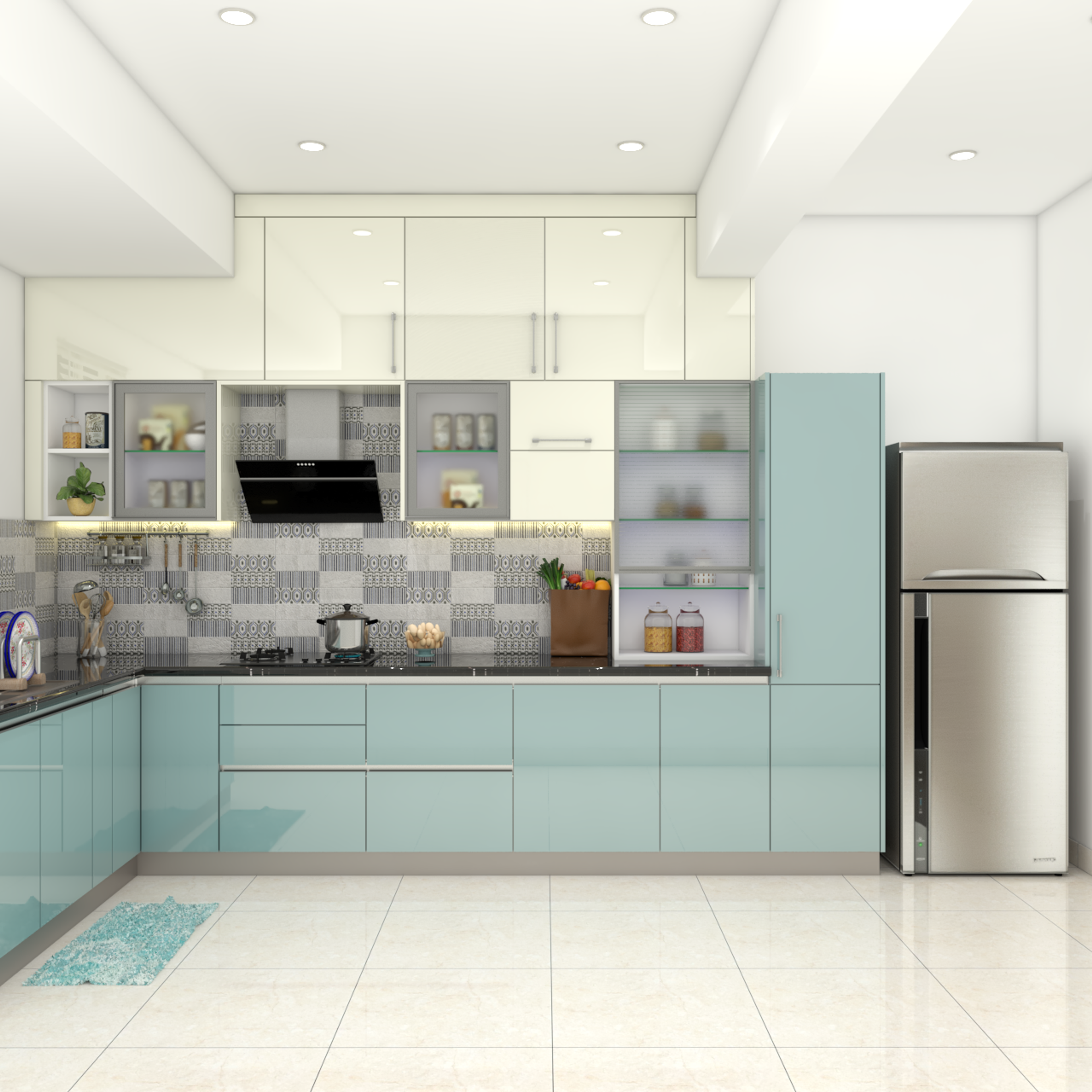 Premium Kitchen Design with Aqua Blue Cabinets