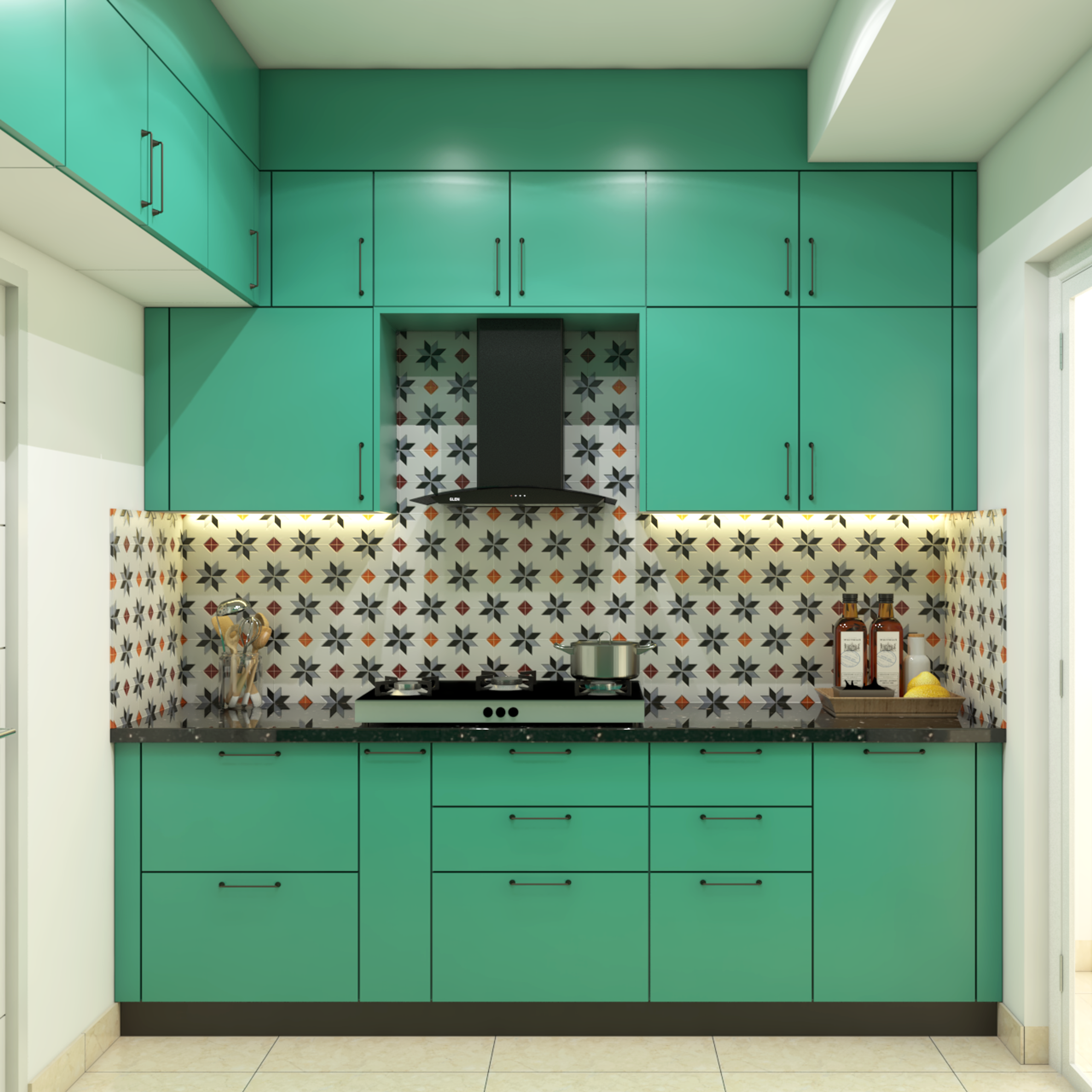 Vibrant Green Coloured Kitchen