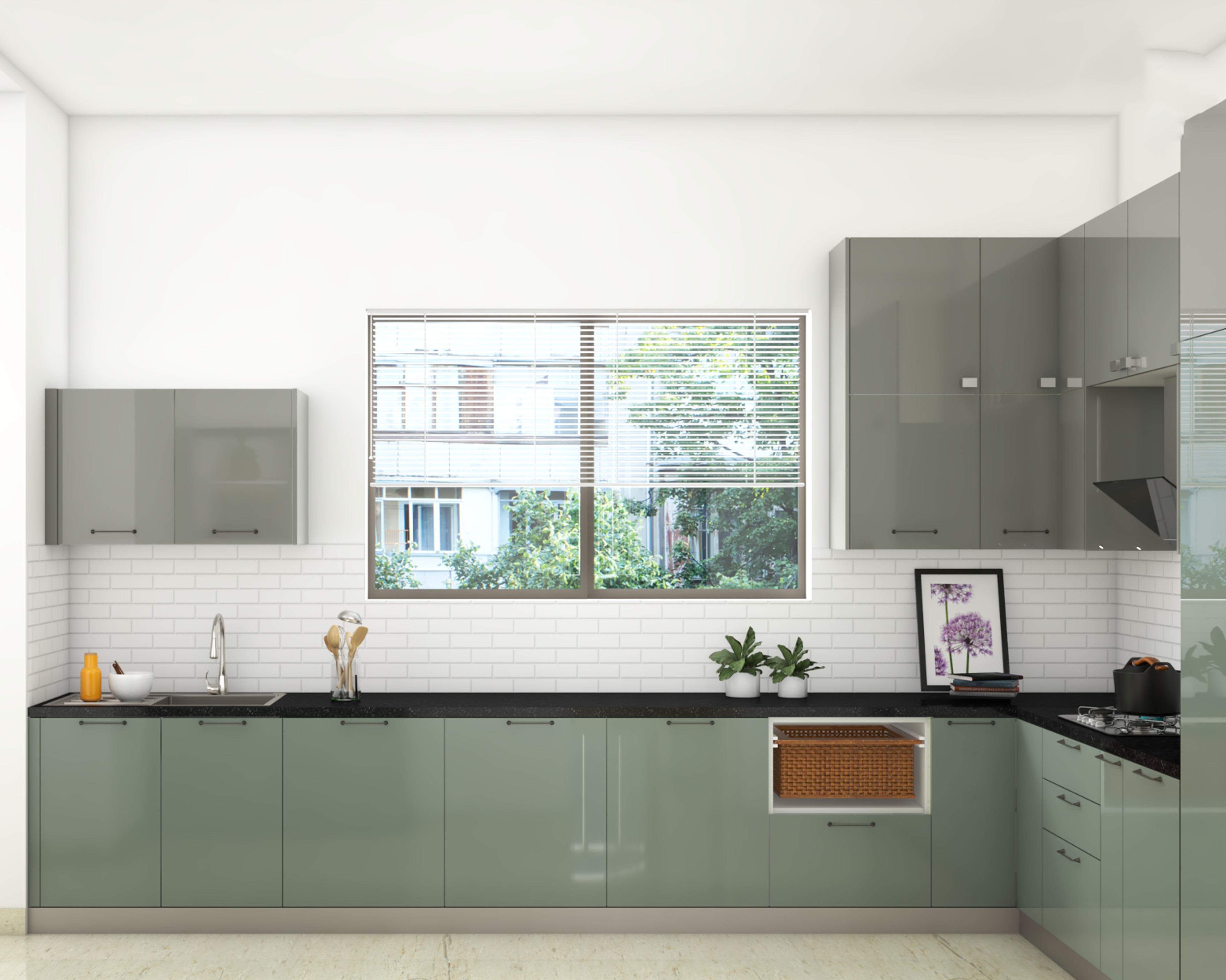 Pastel Kitchen with White Brick Clad Tiles