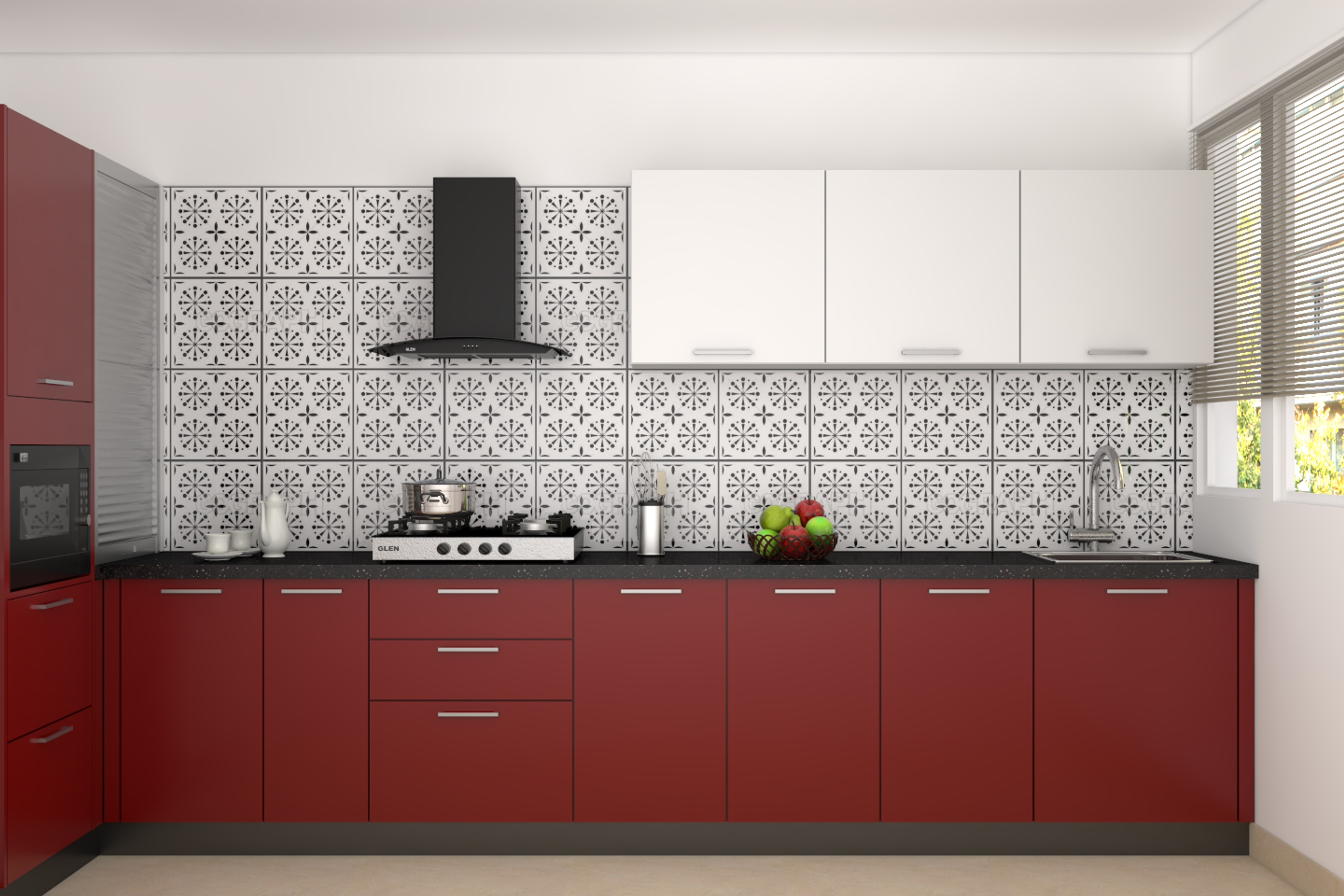 Modern Kitchen with Vibrant Red Colours