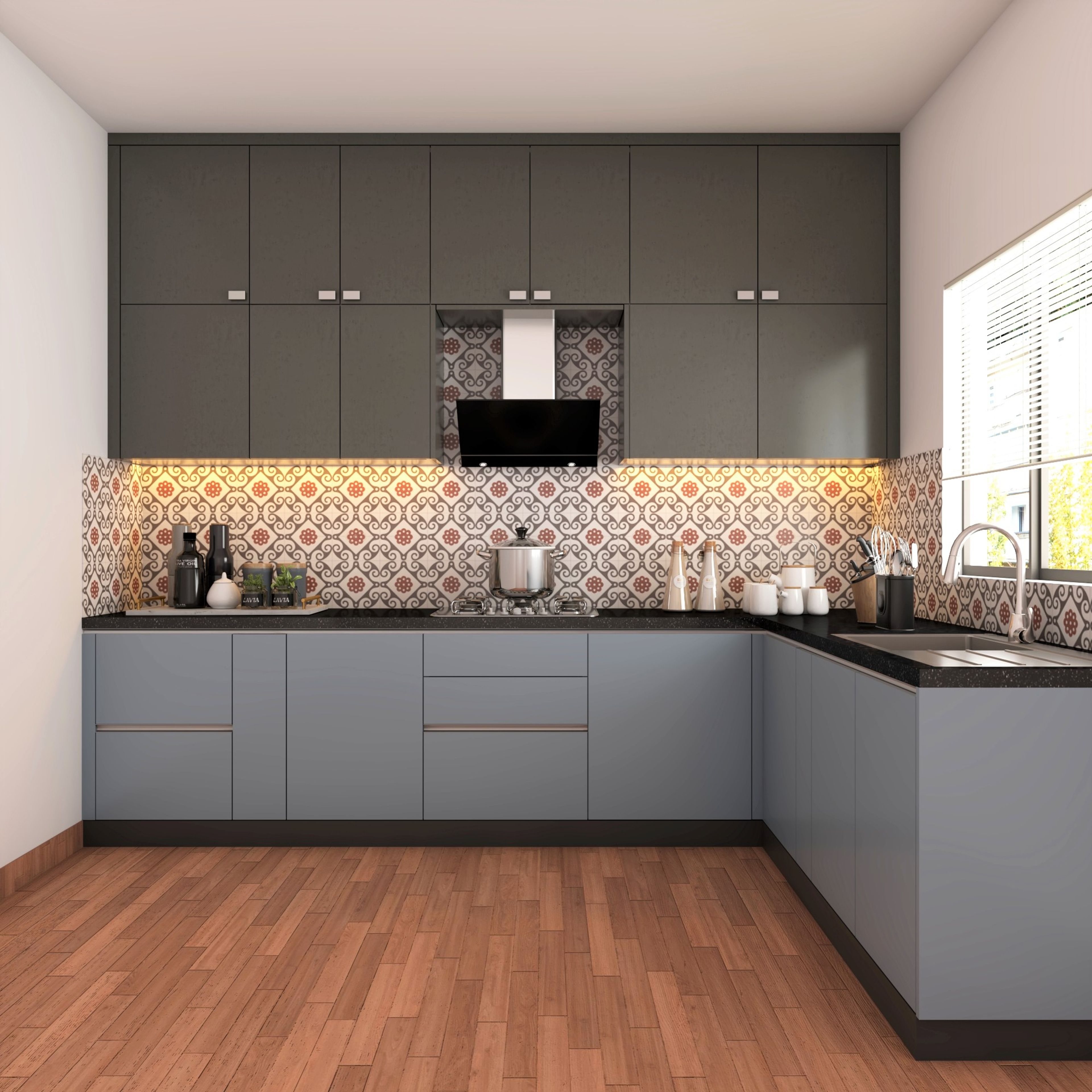 Contemporary-Themed Compact Modular Kitchen