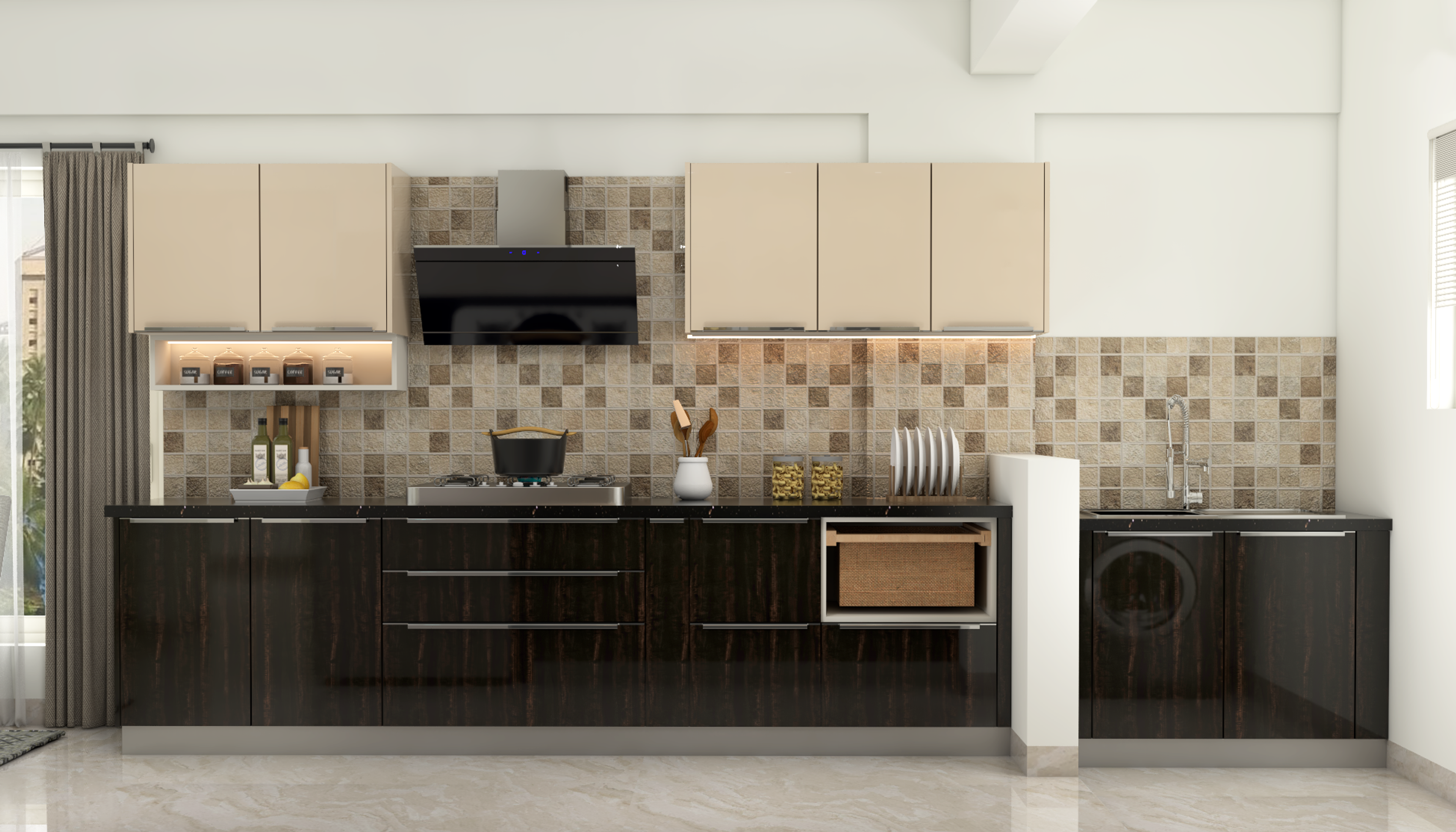 Contemporary Style Compact Budget Modular Kitchen Design