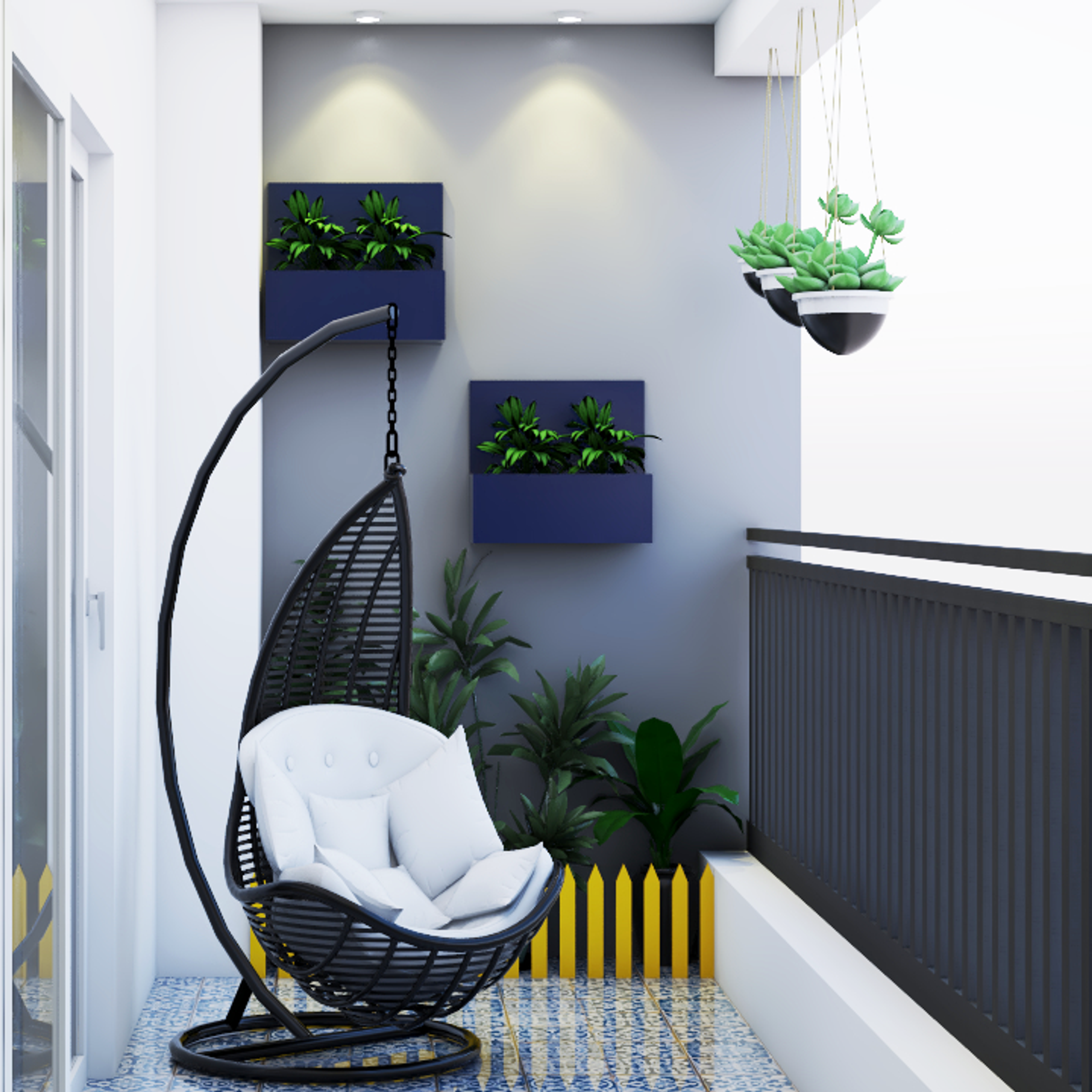 Colourful Balcony With Mini Garden Area - Livspace