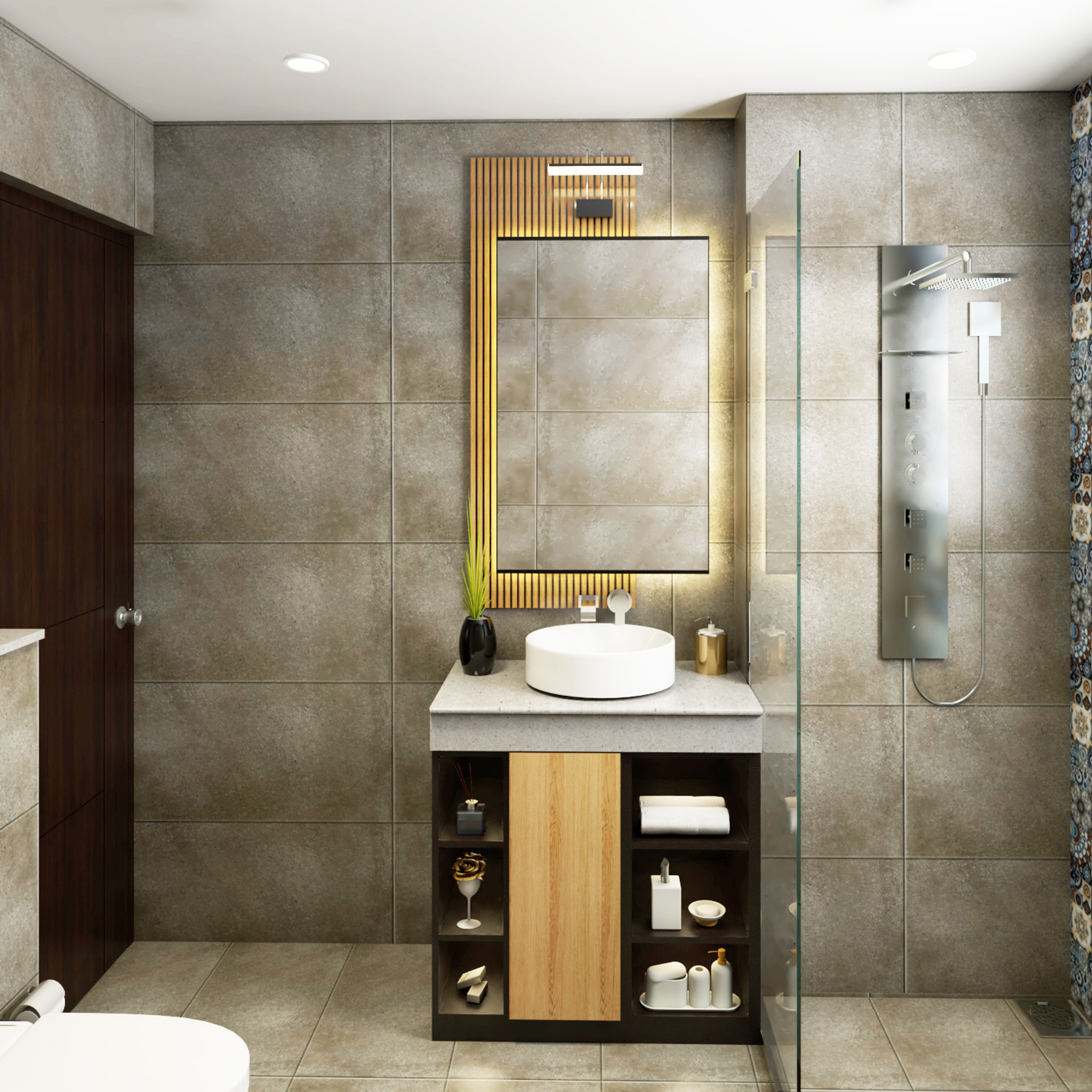 Monochromatic Compact Bathroom Design - Livspace